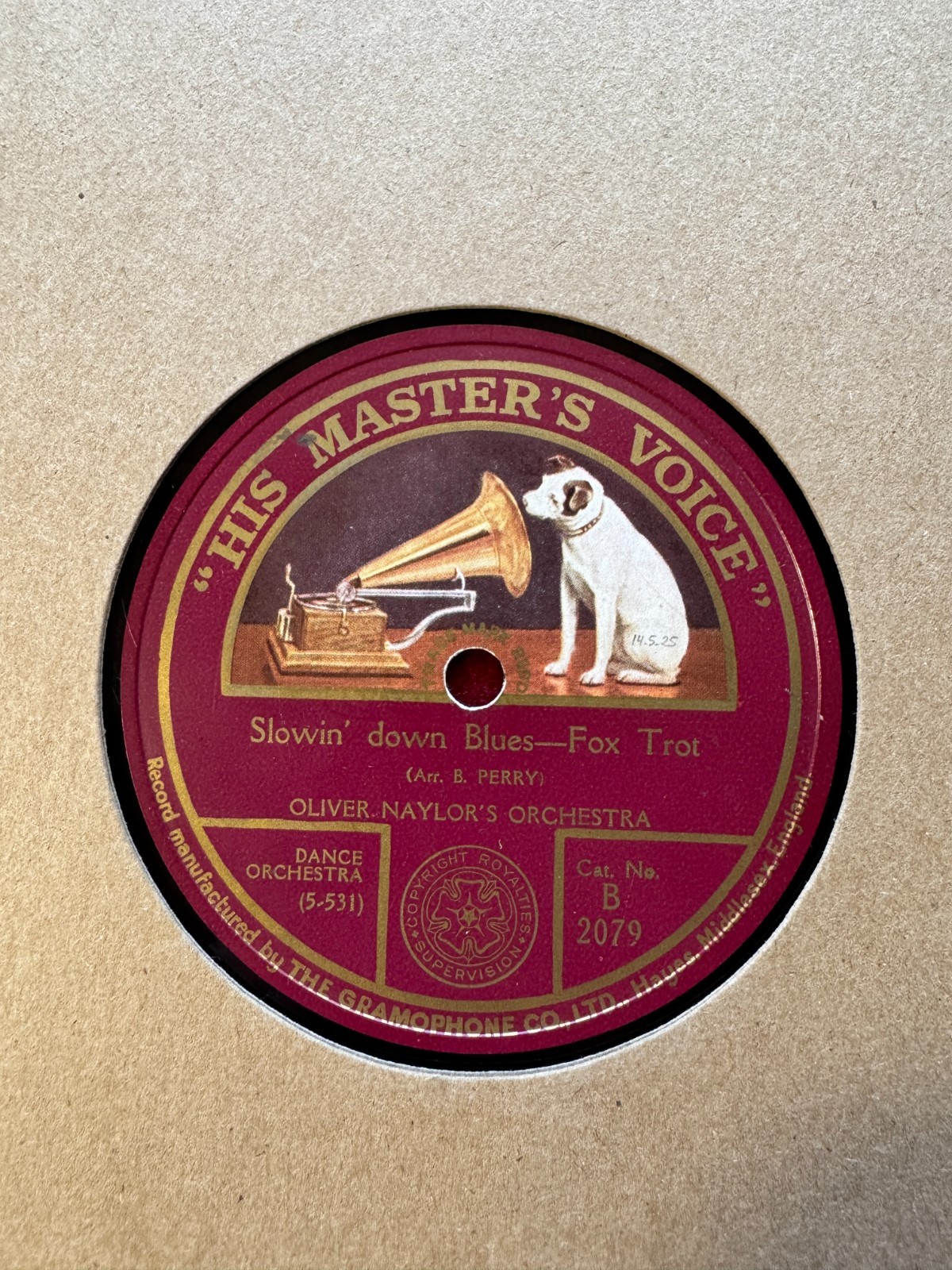 78Rpm, Jazz, Oliver Naylor 'Slowin' Down Blues' HMV! HOT!!