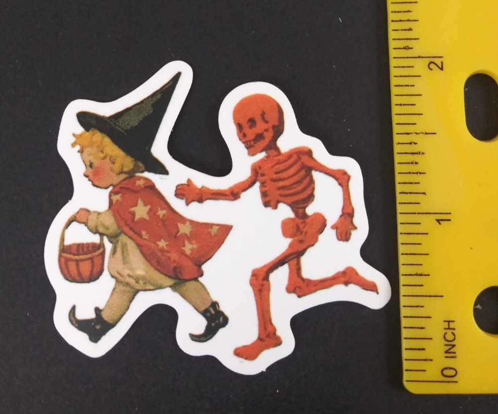 Child Witch & Orange Skeleton Halloween Sticker (AE)