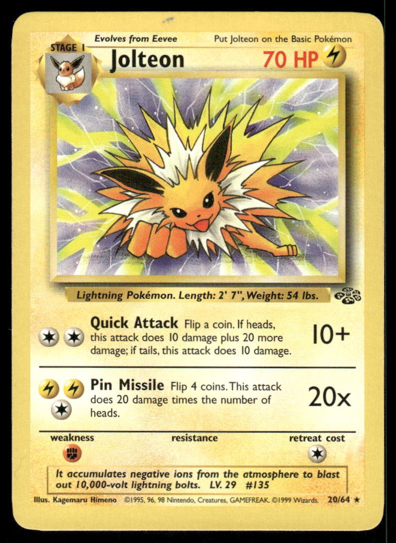 Pokemon Cards Jolteon 20/64 Unlimited Jungle Rare LP *1