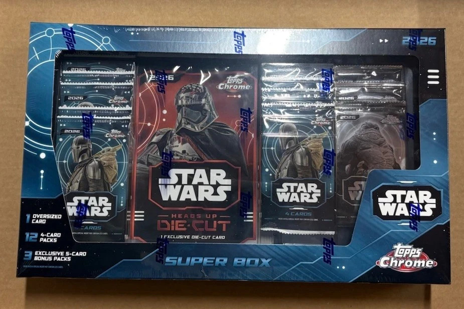 2026 TOPPS CHROME STAR WARS SUPER BOX OVERSIZE FUSTELLATO + 3 CONFEZIONI BONUS COSTOCO