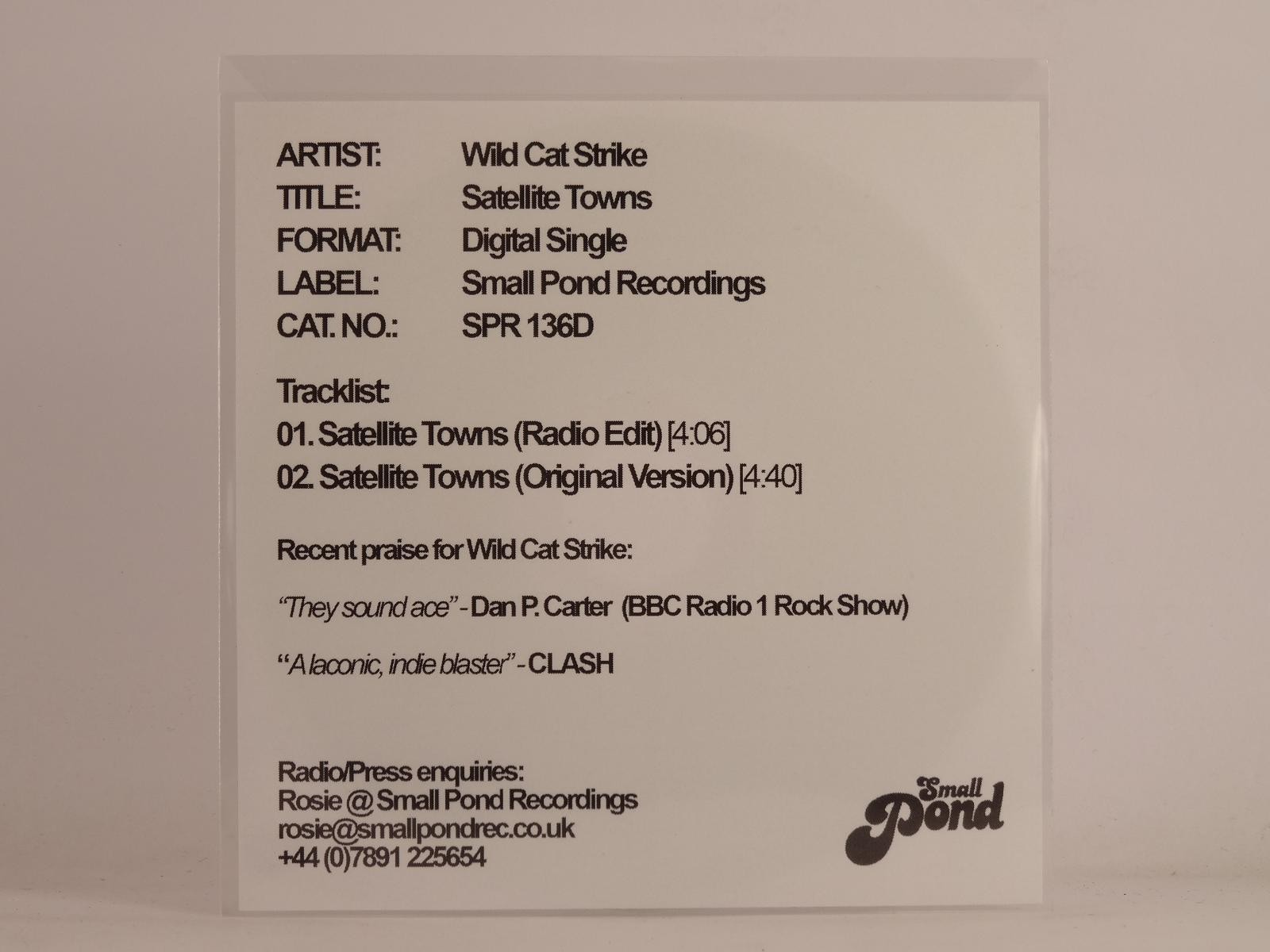 WILD CAT STRIKE SATELLITE TOWNS (F26) 2 Track Promo CD Single plus White Sleeve 