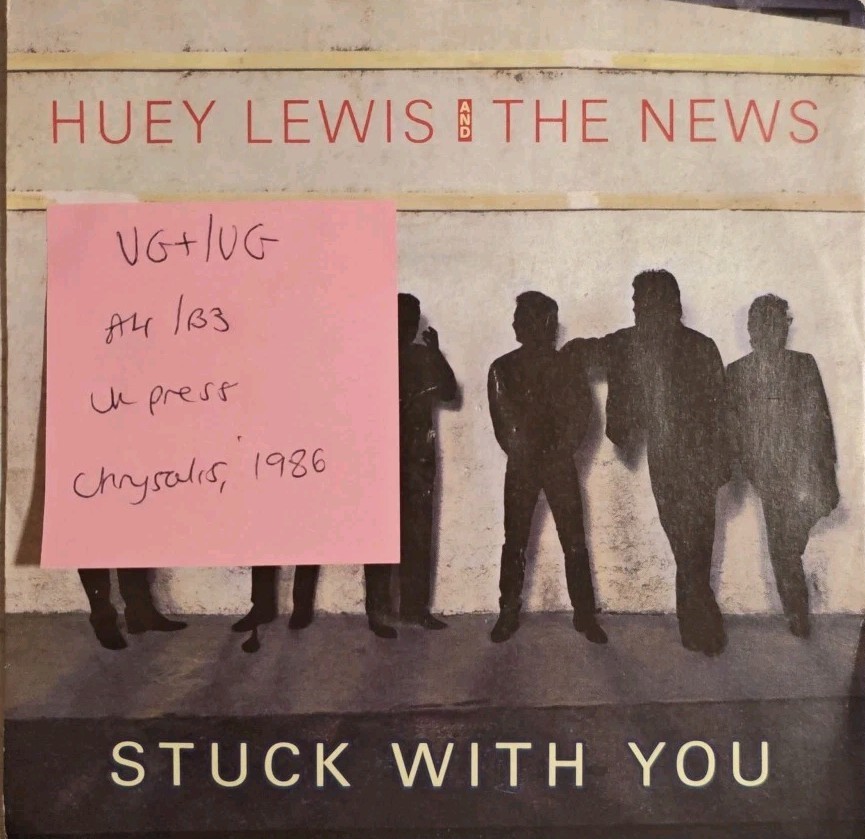 Huey Lewis & The News Stuck With You Vinyl Record 7" VG+/VG HUEY5 1986