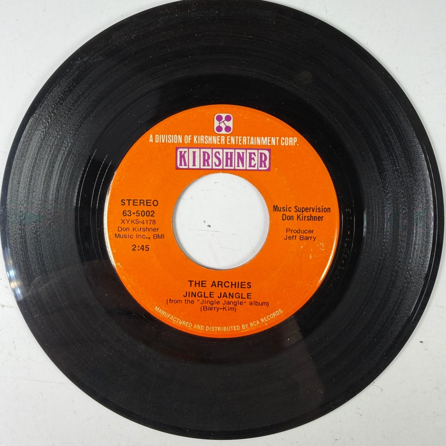 The Archies – Jingle Jangle 7" Single Record 1969 Kirshner Pop Rock 45 RPM