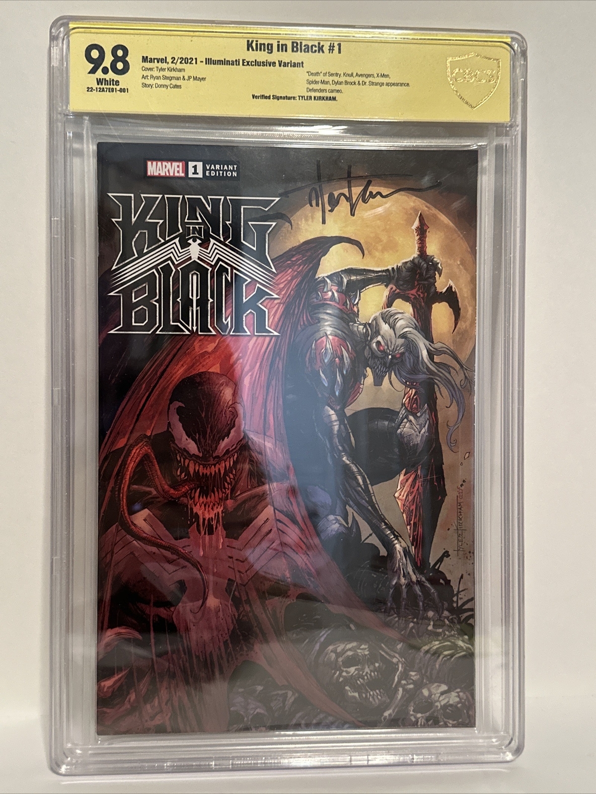 KING IN BLACK #1 ILLUMINATI VARIANTE ESCLUSIVA 2021 CBCS 9.8 Tyler Kirkham Firmato