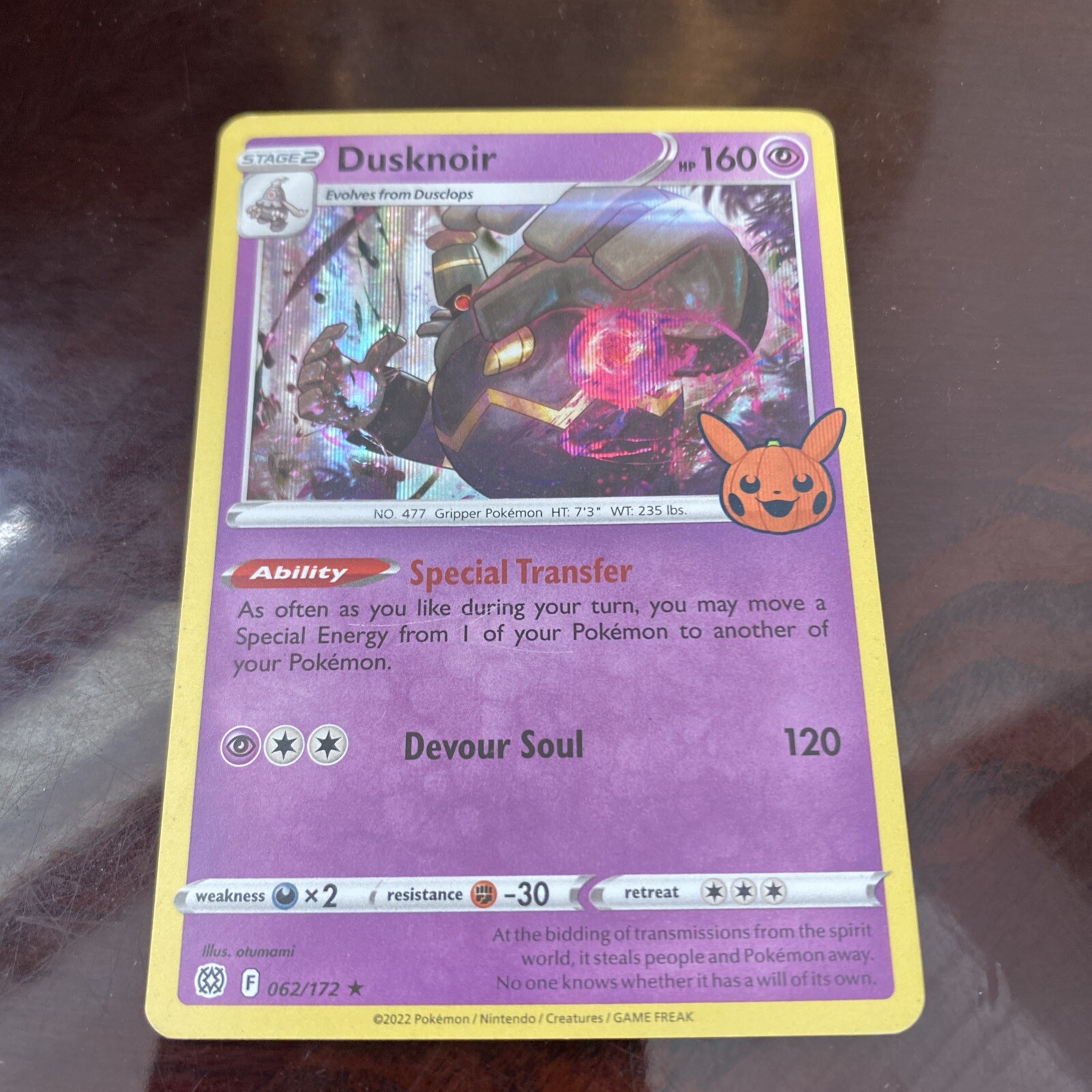 Pokemon TCG Dusknoir 062/172 Trucco o Scambio Halloween Holo Carta Promo