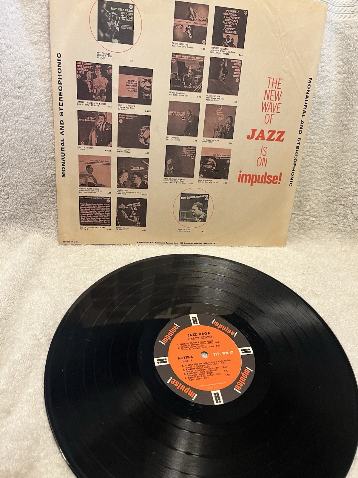 Gabor Szabo Jazz Raga Vinyl LP Impulse A-9128 Monaural + Impulse Inner Sleeve