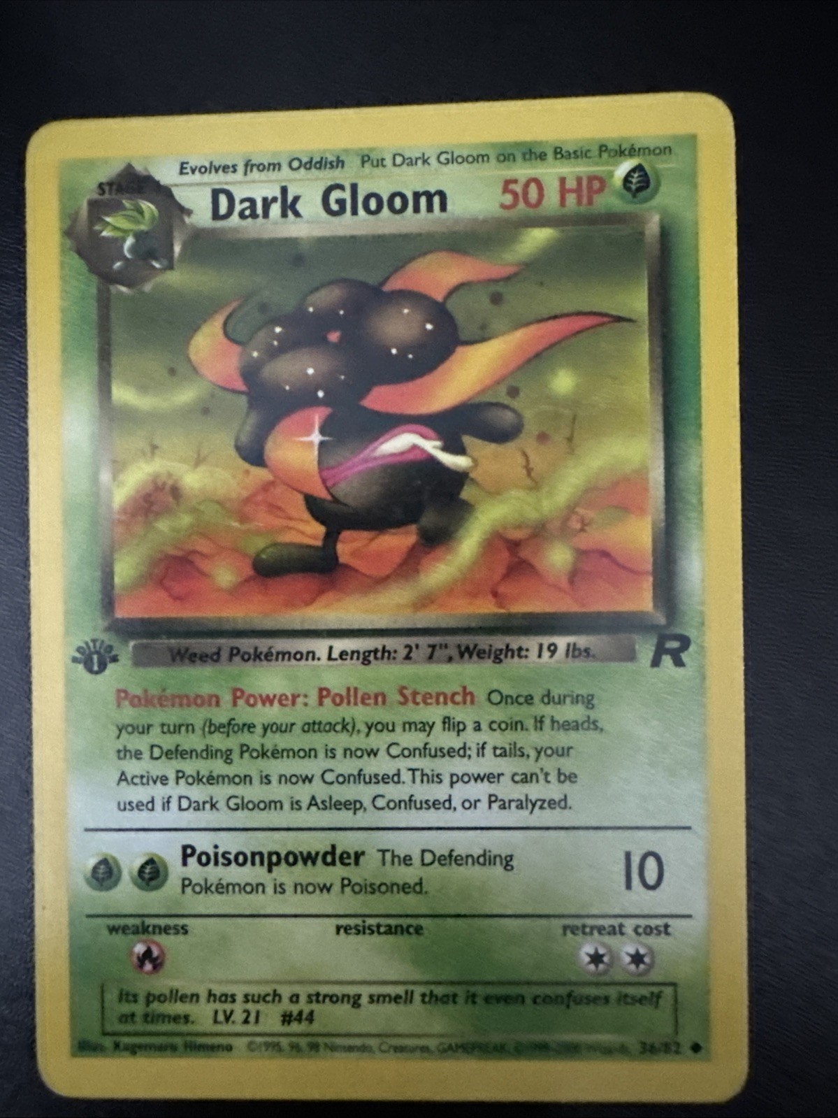 Pokemon Dark Gloom 36/82 Team Rocket Regolare Prima Edizione Raro Vintage 1999