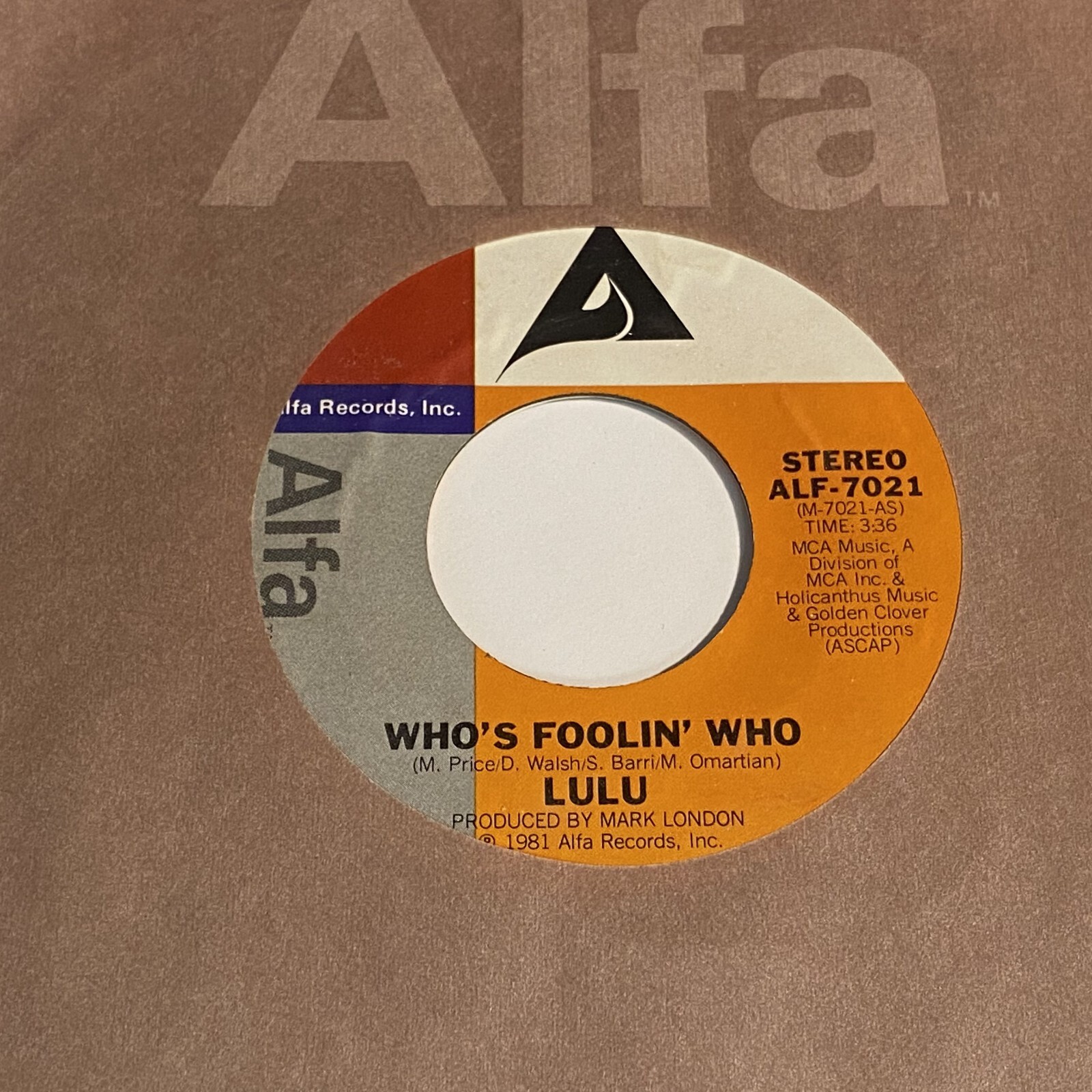 Lulu: Who's Foolin' Who / You Win, I Lose 45 - Alfa Records