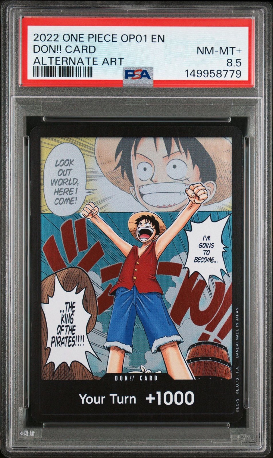 POP 1 PSA 8.5 2022 PEZZO UNICO OP01-ROMANCE DAWN ARTE ALTERNATIVA MANGA DON!! CARTOLINA