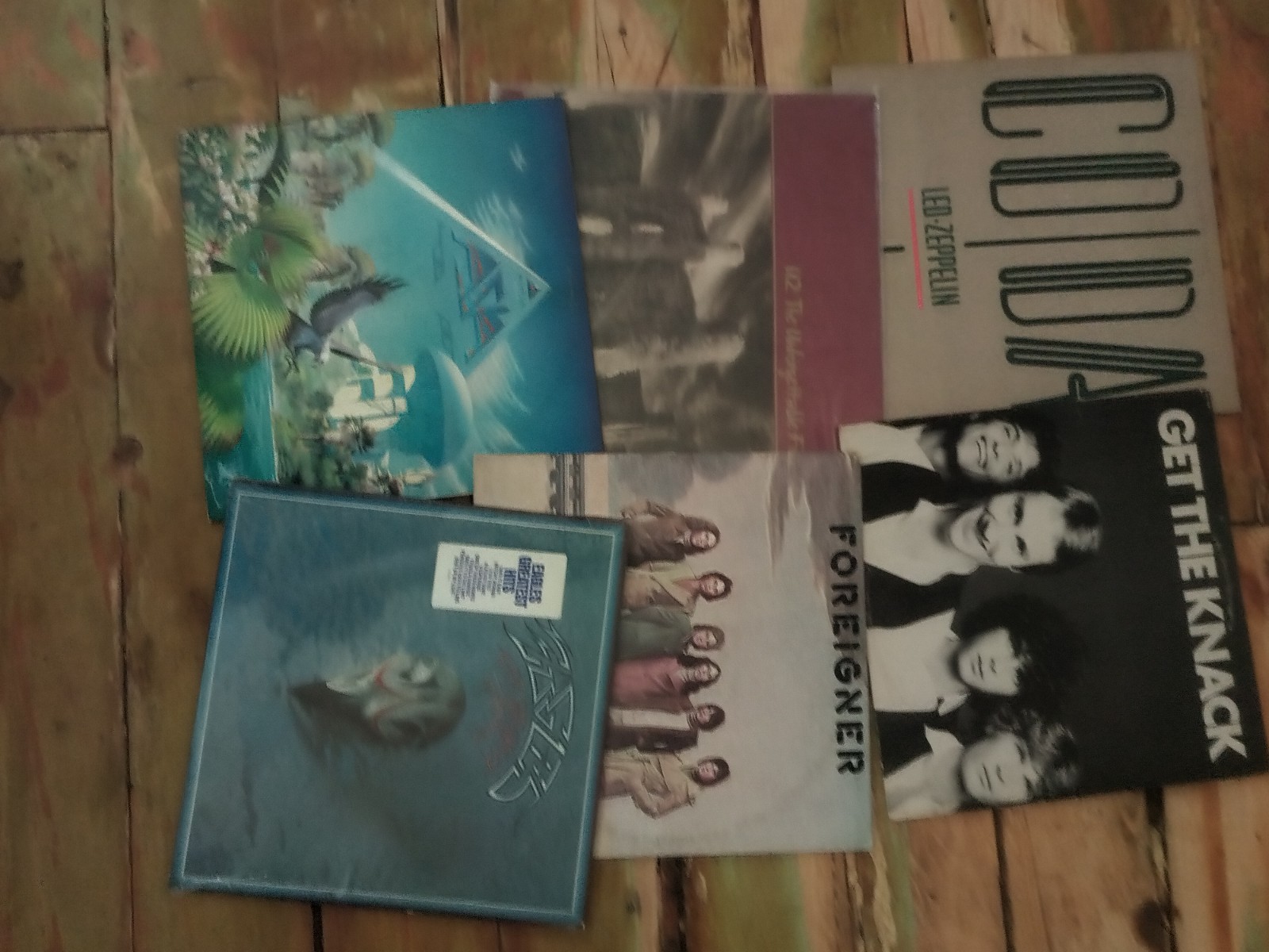 Lot of  6 Vintage Vinyls Rock Records Zepplin,Asia,U2,Eagles,Foreigner,Knack VG+