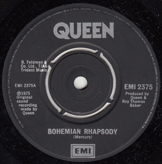 Queen - Bohemian Rhapsody (7", Single, RP, Bla) (Very Good Plus (VG+)) - 4025542
