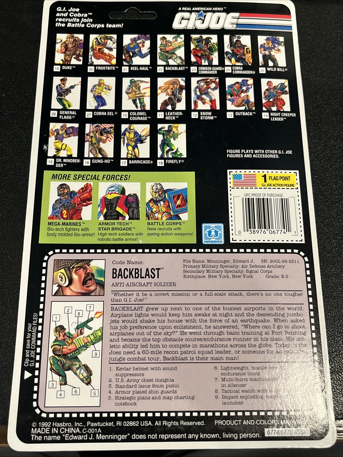 gi joe lot Uncut File Card 1993 Backblast Great Condition Full Card Back