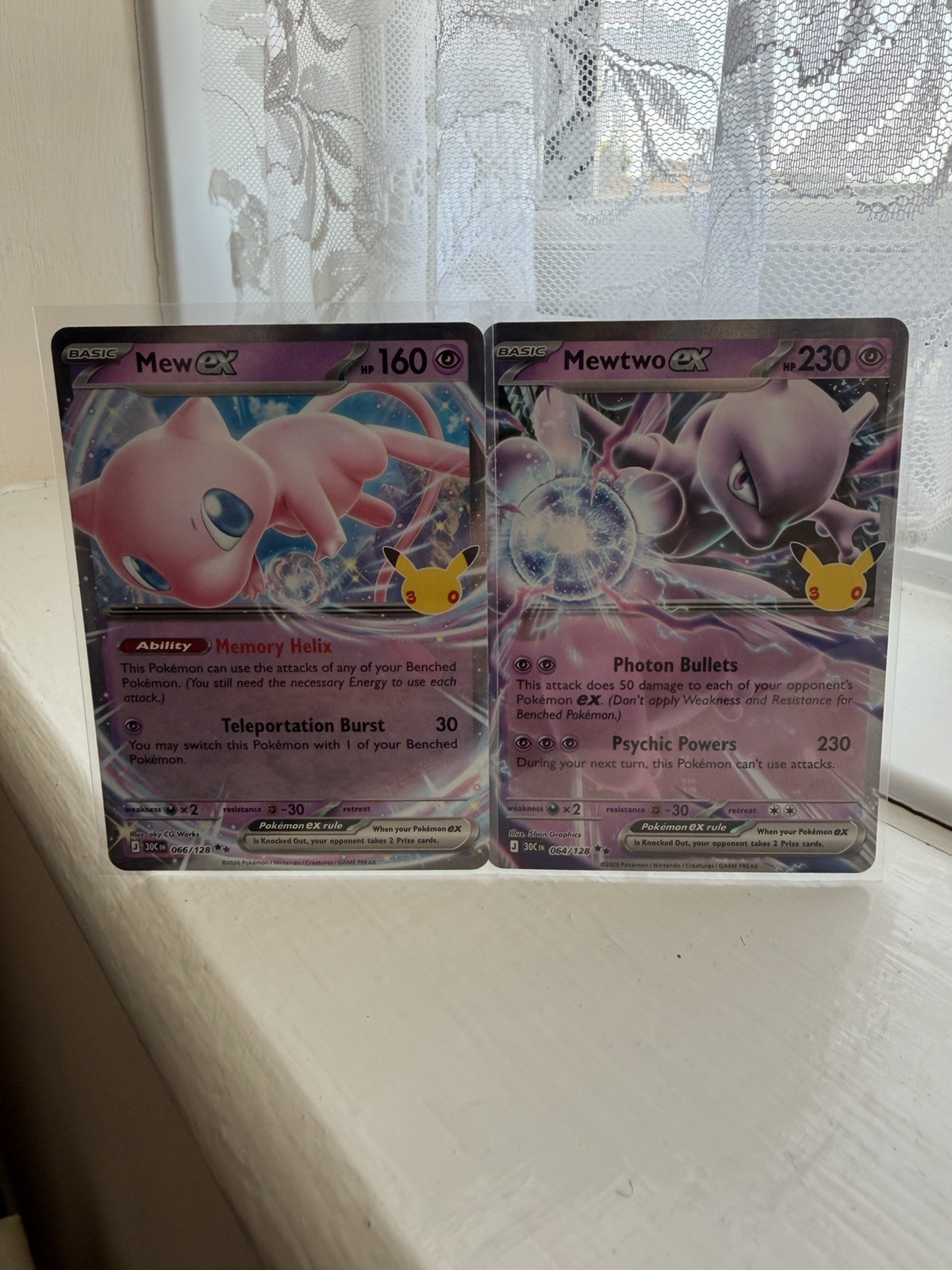 Mew ex 066/128 & Mewtwo ex 064/128 Pokémon 30th Celebration Holo Pair NM