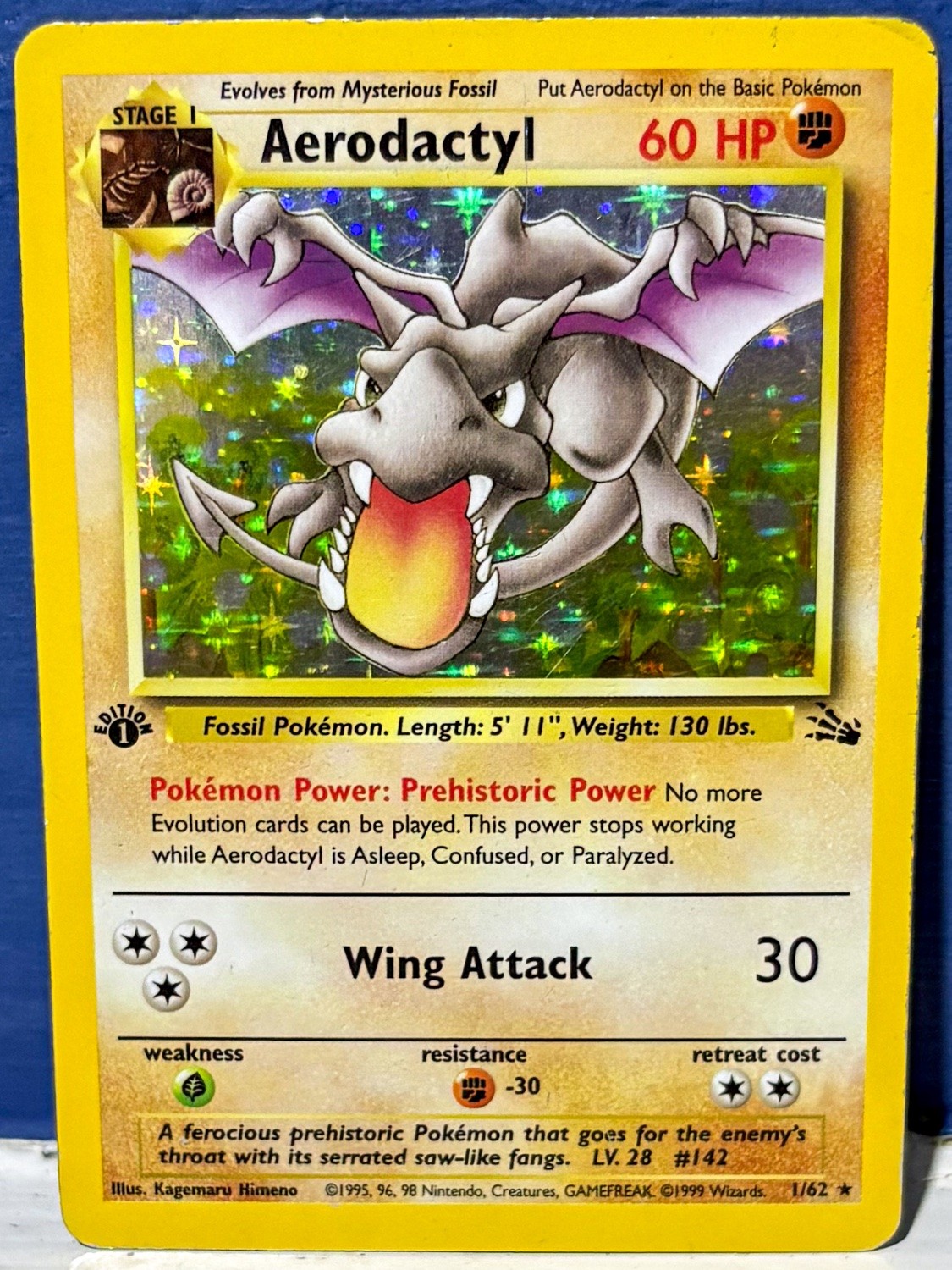 Aerodactyl 01/62 Fossil 1st Edition Holo LP Pokemon TCG