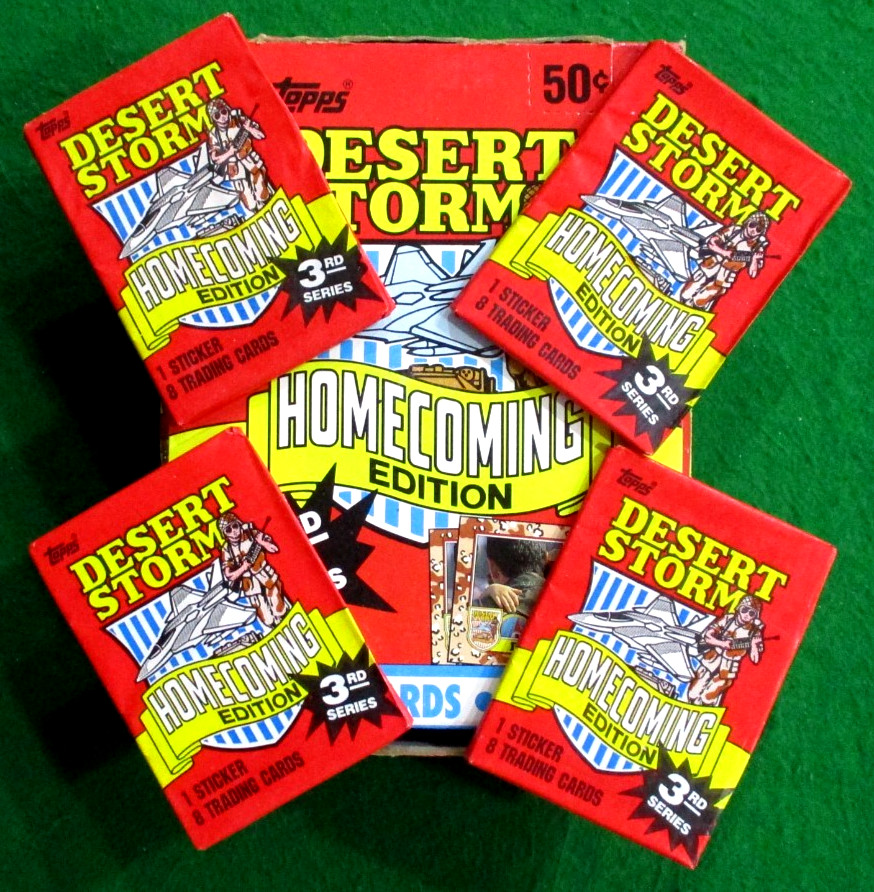 1991 TOPPS DESERT STORM 3° SERIE-4 CONFEZIONI CERA SIGILLATE PIÙ SCATOLA VUOTA
