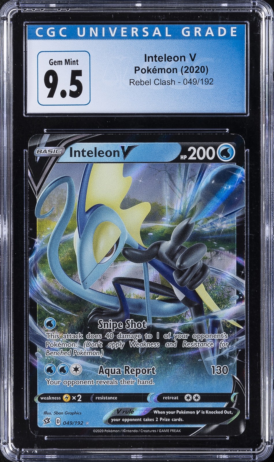 2020 POKEMON REBEL CLASH #049/192 INTELEON V CGC 9.5