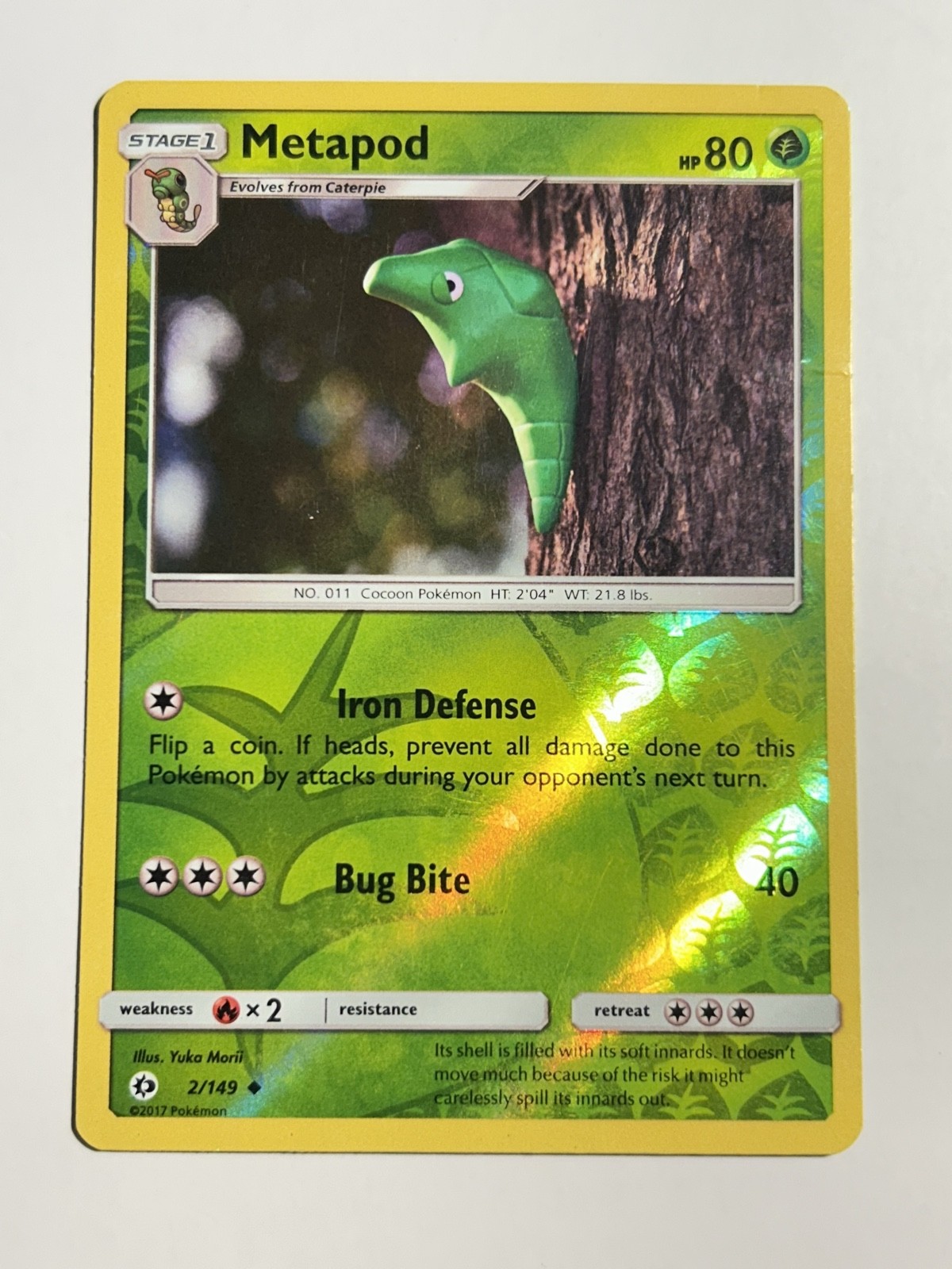 Metapod 2/149 SM Set Base Carta Pokemon Holo Inverso