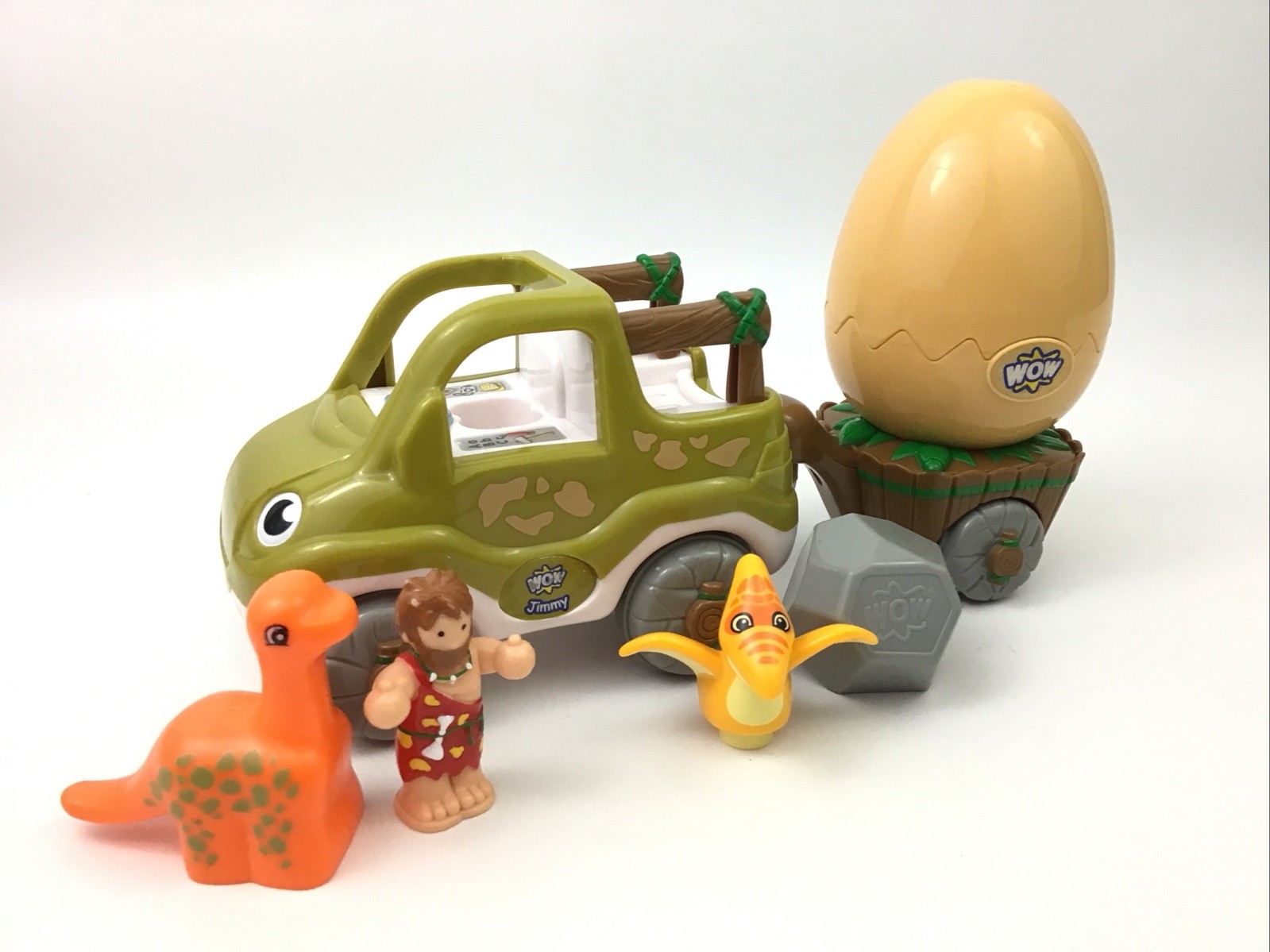 WOW Toys Jurassic Jimmy Rev N Go Vehicle Egg Figure Dinos Trailer Boulder