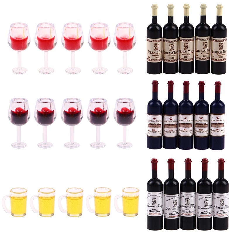 5 pezzi 1:12 casa delle bambole miniatura tazza di vino birra bottiglia di vino modello bambola decorazione a~