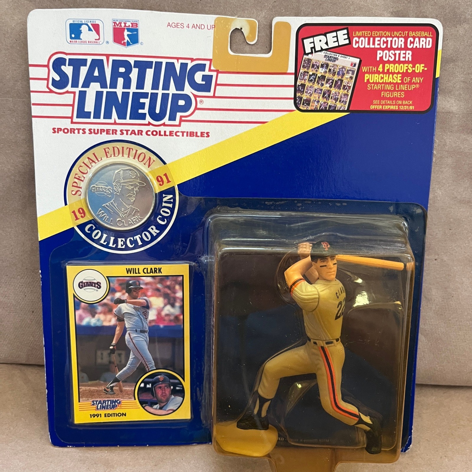 1991 Starting Lineup Will Clark San Francisco Giants Figura Coin Card Kenner