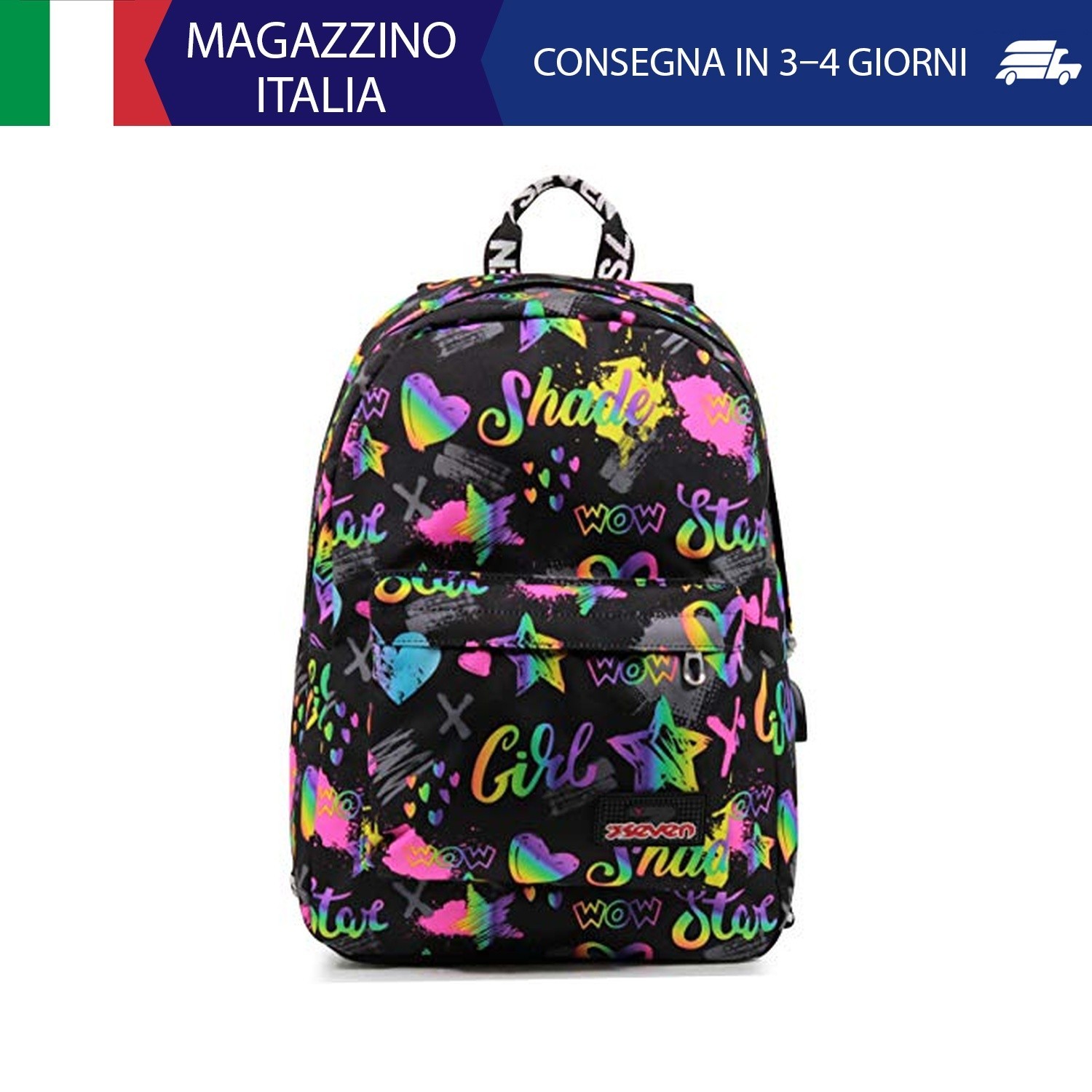 Seven Ischoolpack Zaino con Power Bank integrato Unisex - Bambini e ragazzi (Pac