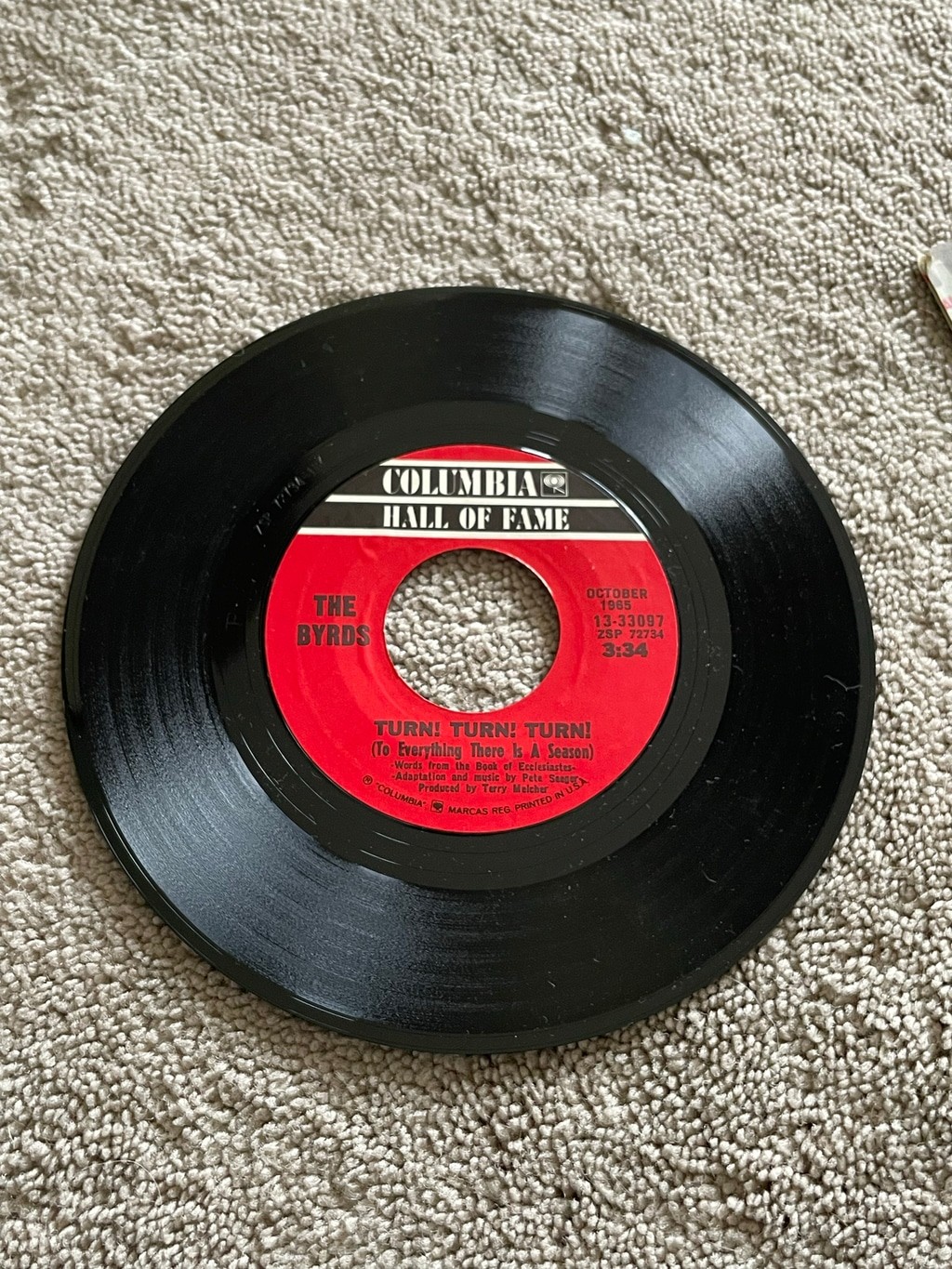The Byrds Columbia Vinyl Record 7-inch Single Black and Red