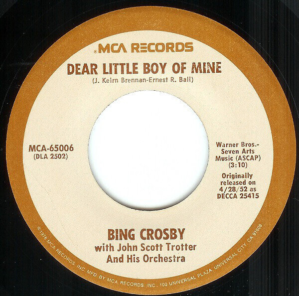Bing Crosby Danny Boy / Dear Little Boy Of Mine Singolo 7'' Vinile MCA Record