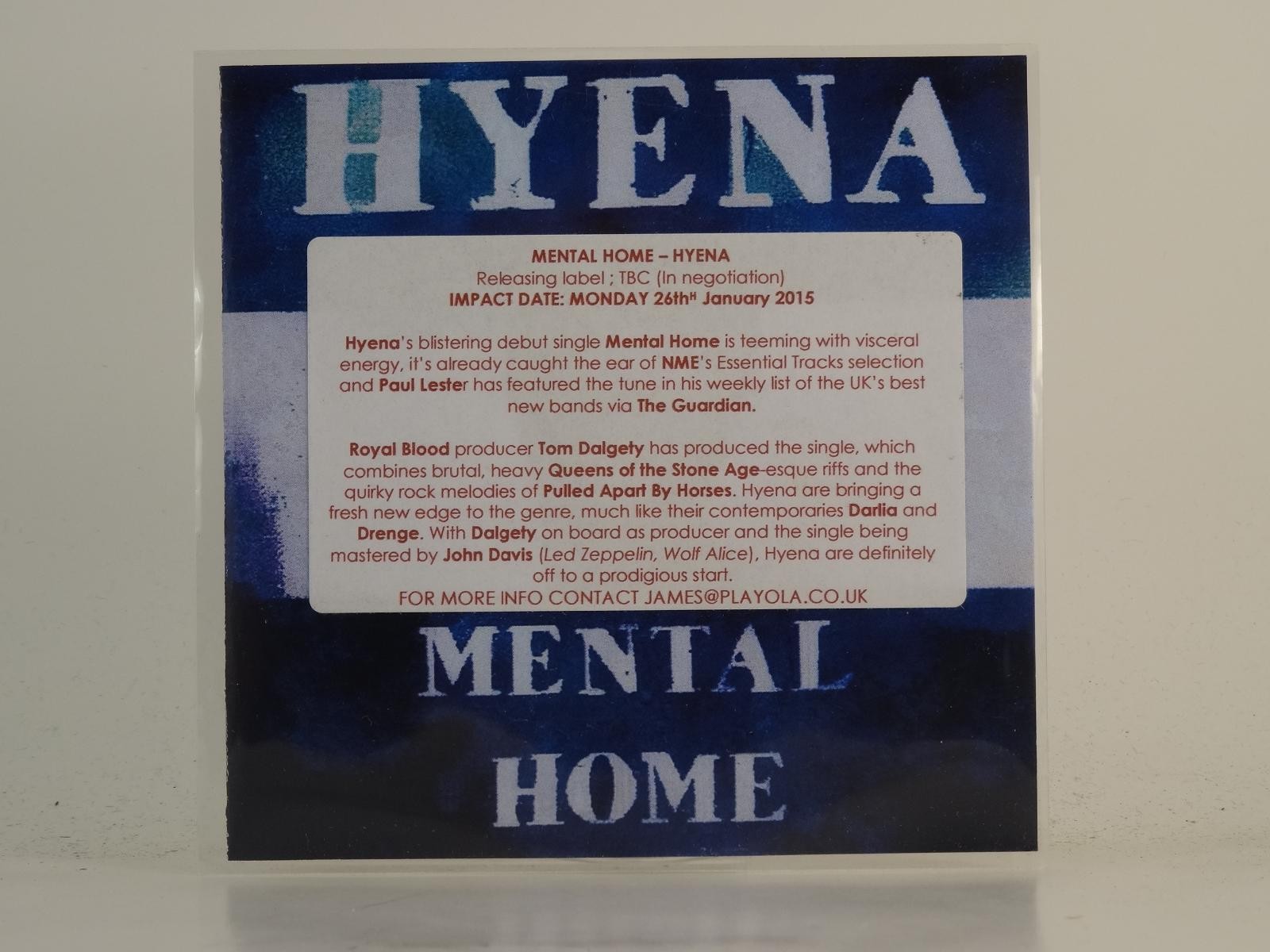 HYENA MENTAL HOME (H1) 1 Track Promo CD Single plus Picture Sleeve RED VENOM