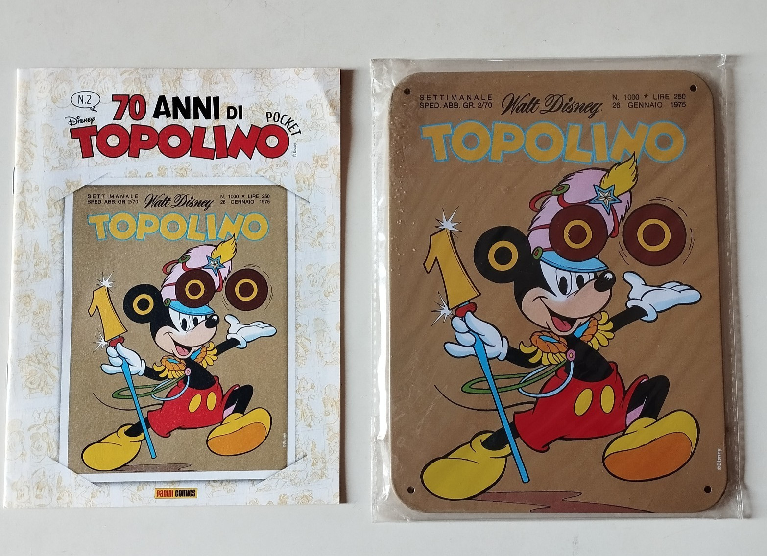TOPOLINO POCKET N°2 CON TARGA TOPOLINO 1000 DEL 1975 PANINI COMICS 2019