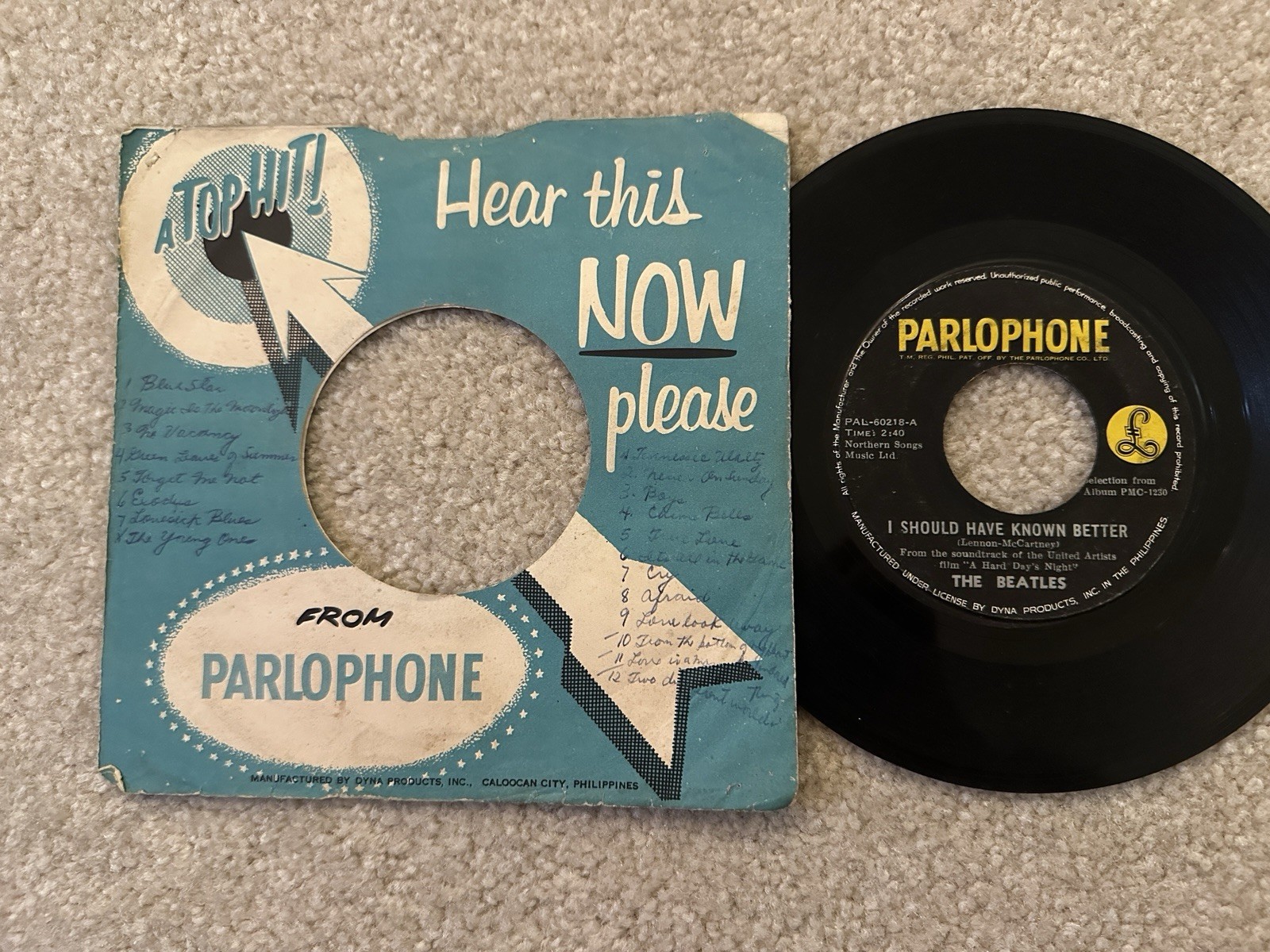 The Beatles 45 rpm Philippines 7" I Should Have Known Better