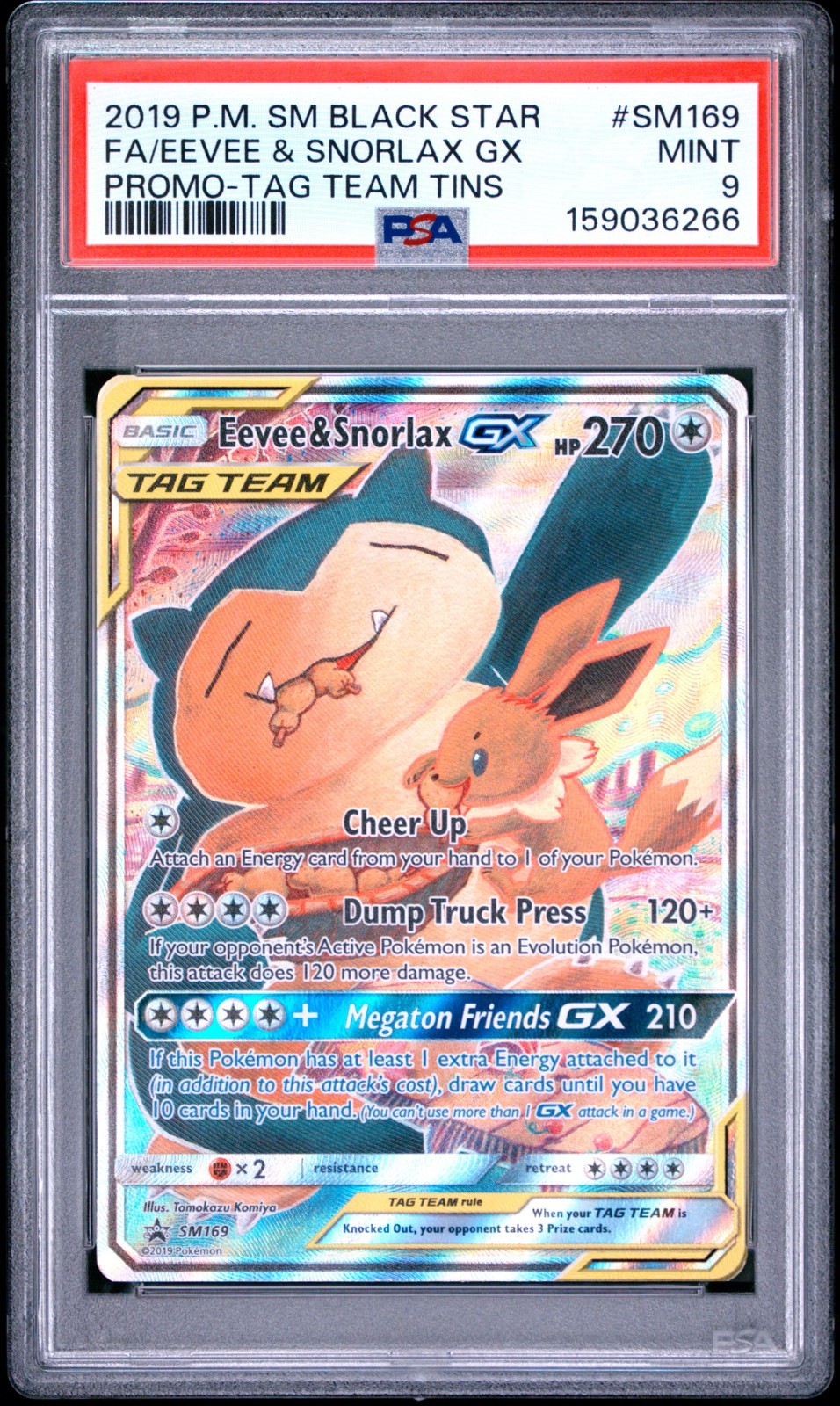 2019 Pokemon SM Black Star Promo Eevee & Snorlax GX Fa PSA 9 #SM169