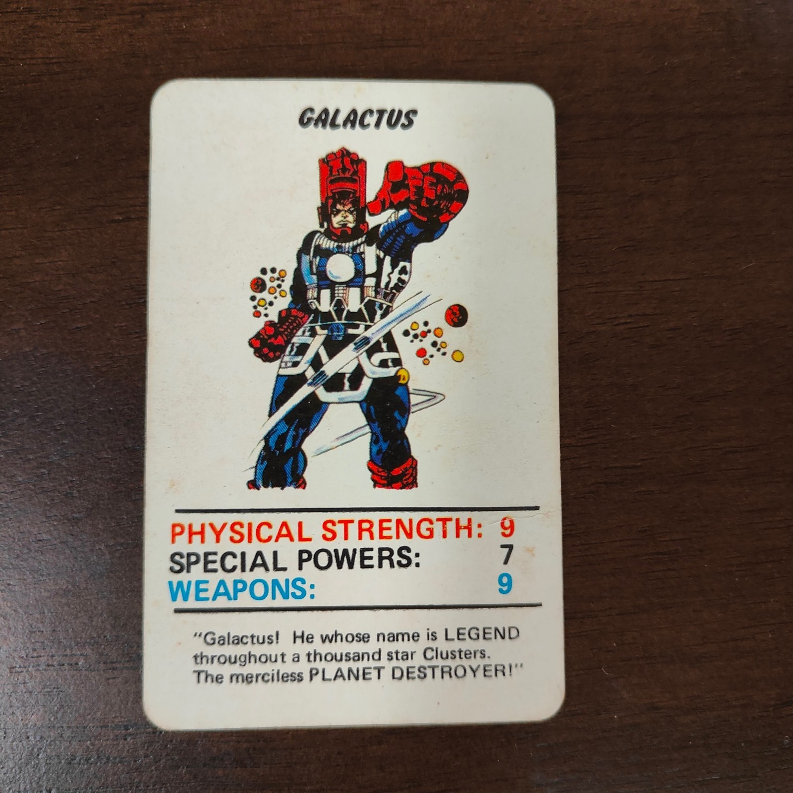 1977 Marvel Superhero Card Galactus UK Top Trumps