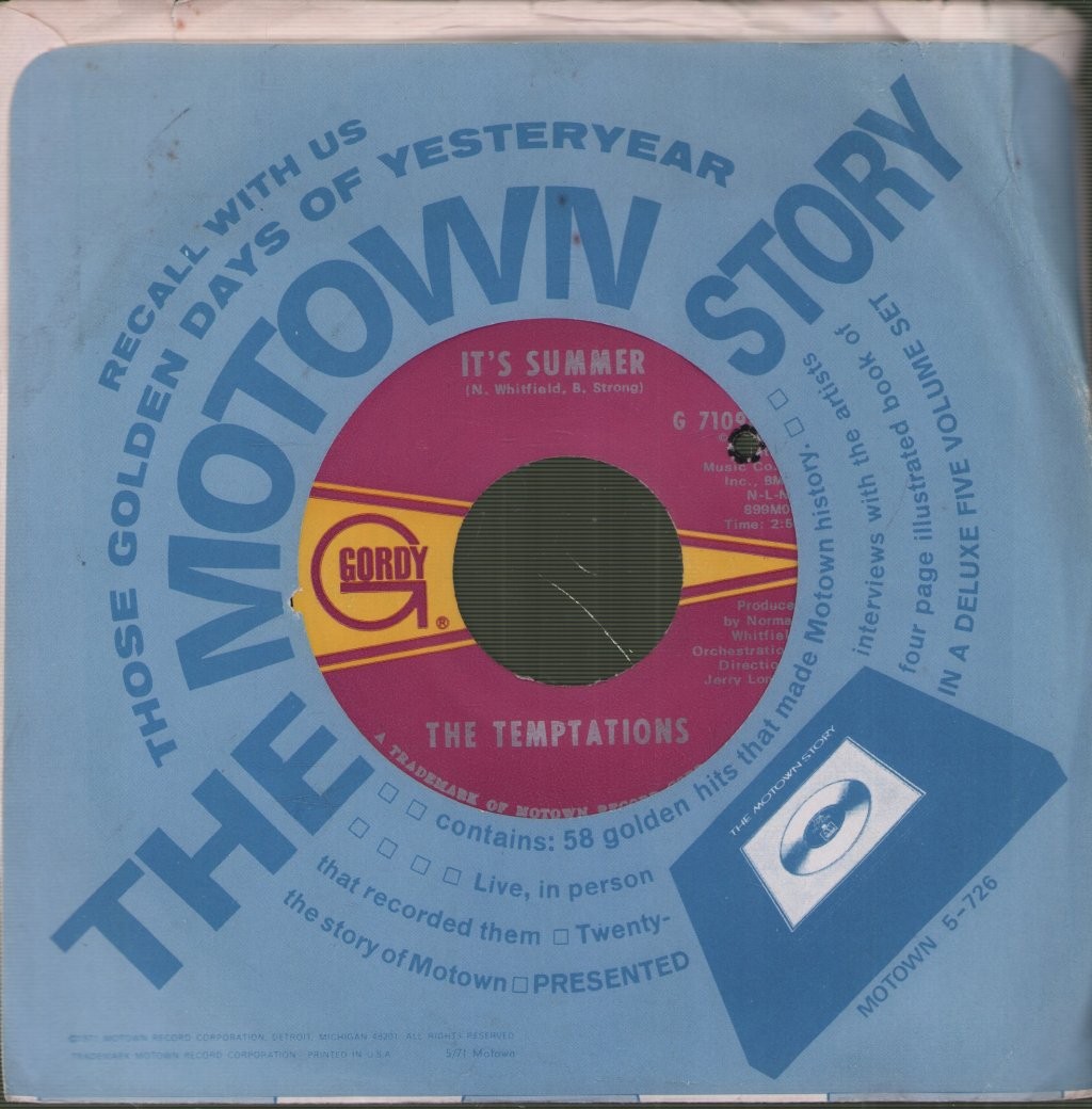 Temptations It's Summer 7" Vinile USA Gordy 1965 In Company Sleeve - Drill Hole