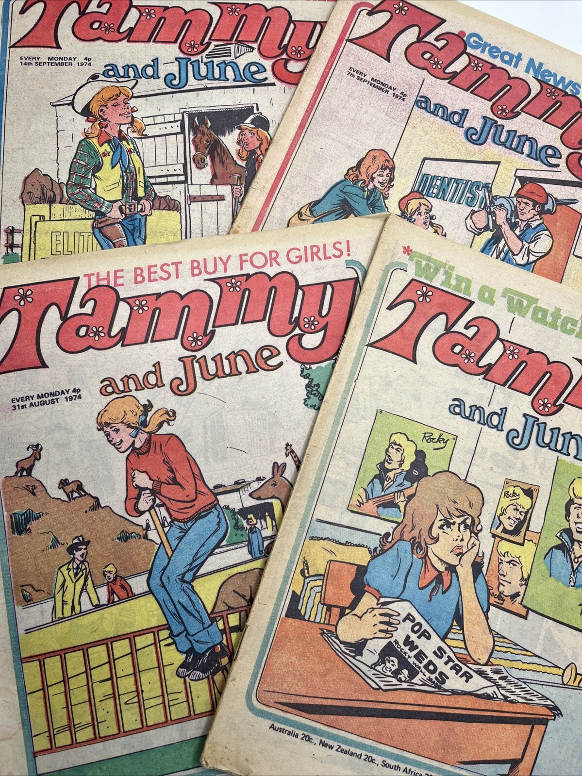4 x TAMMY & JUNE COMICS from 1974 Original Vintage 70s Comics Bundle Job Lot