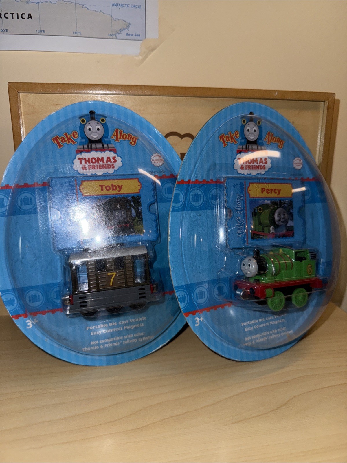 TOBY & PERCY ! THOMAS FRIENDS TRAIN TAKE Along Diecast 2006 NEW Easter Egg Pack