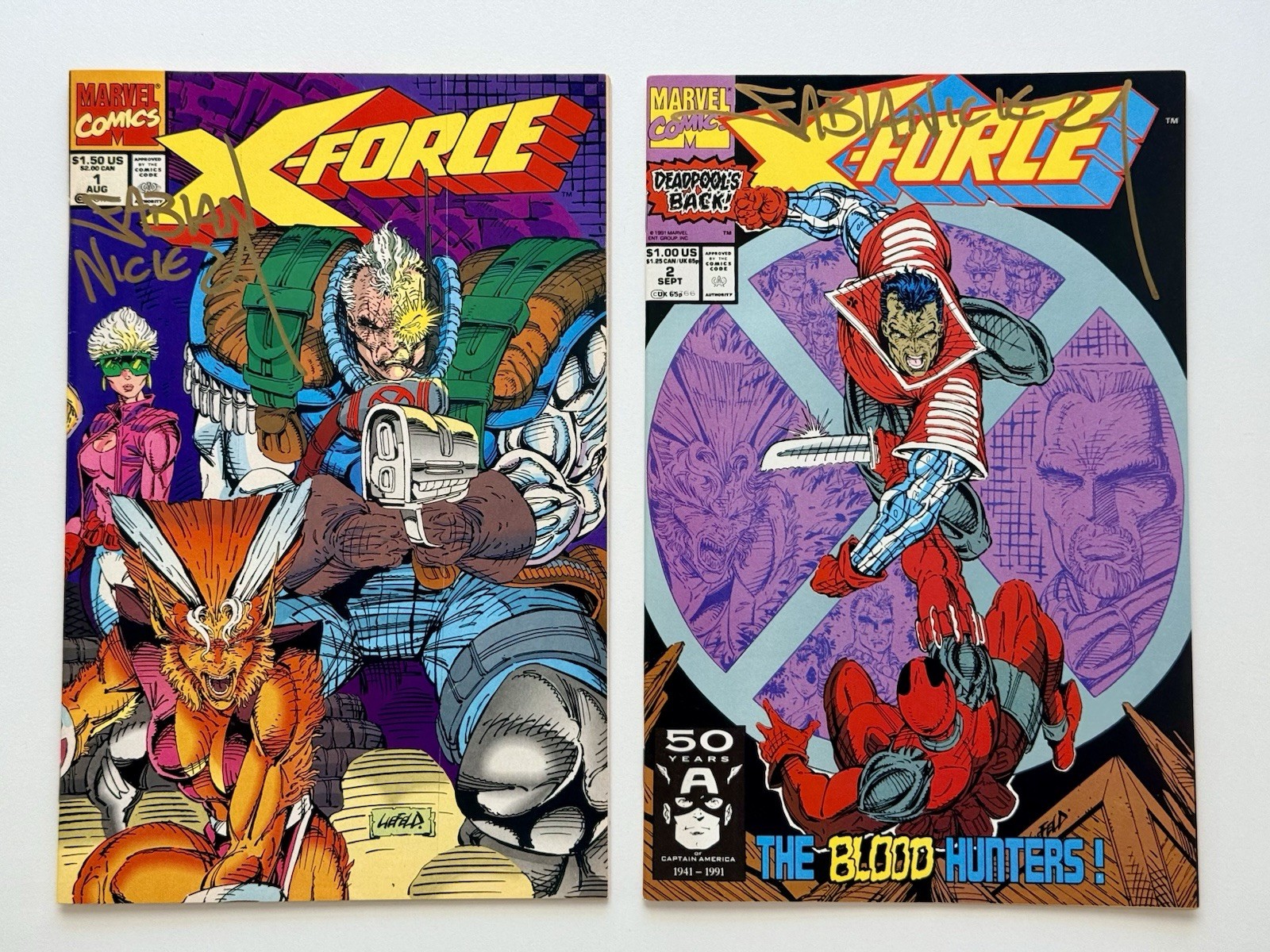 X-FORCE LOT:  1 & 2 SIGNED FABIAN NICIEZA * DEADPOOL 1991 * HIGH GRADE * NM  👀
