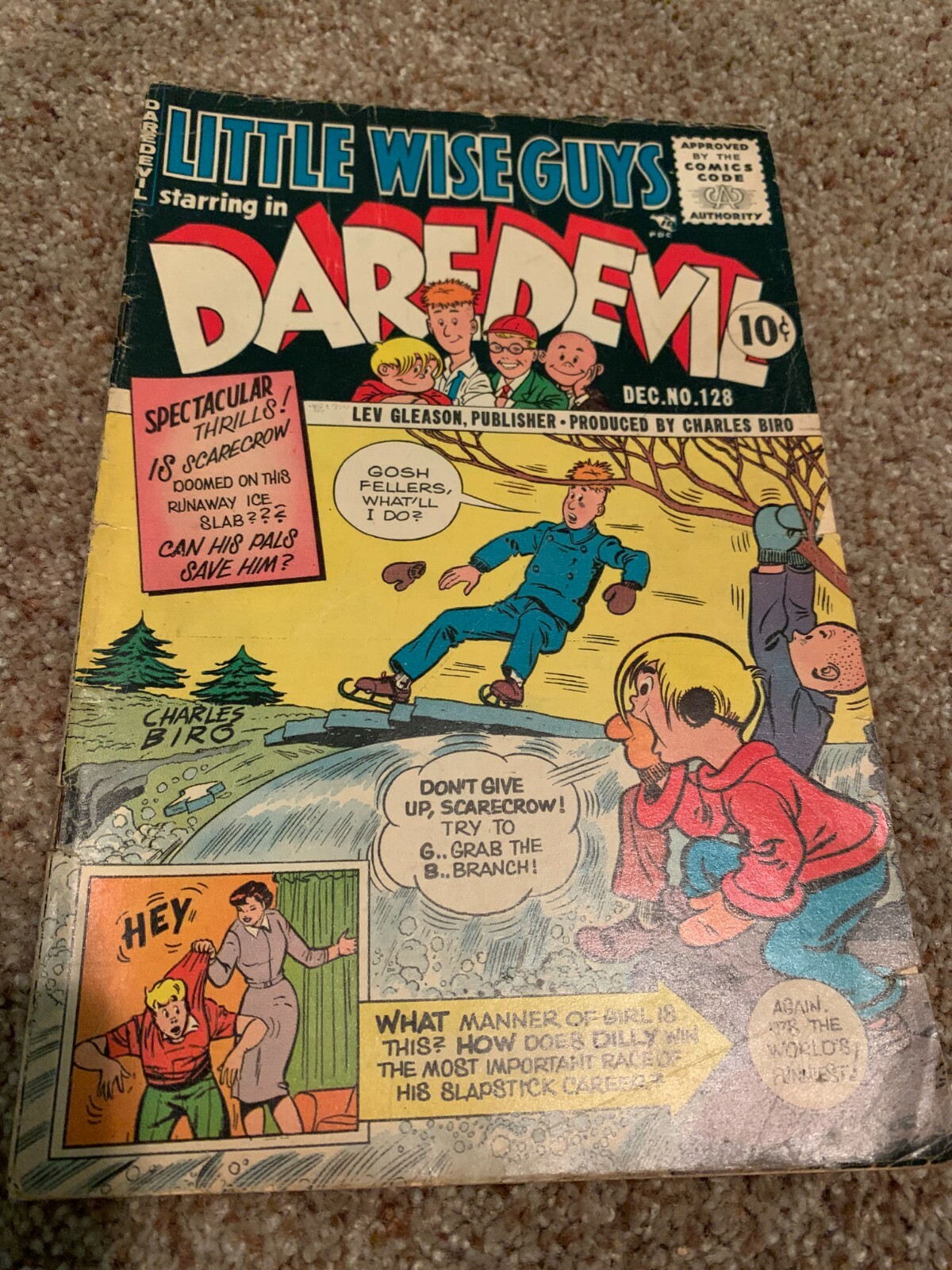 VINTAGE 1955 Little Wise Guys DAREDEVIL #128 Lev Gleason fumetto età dell'oro