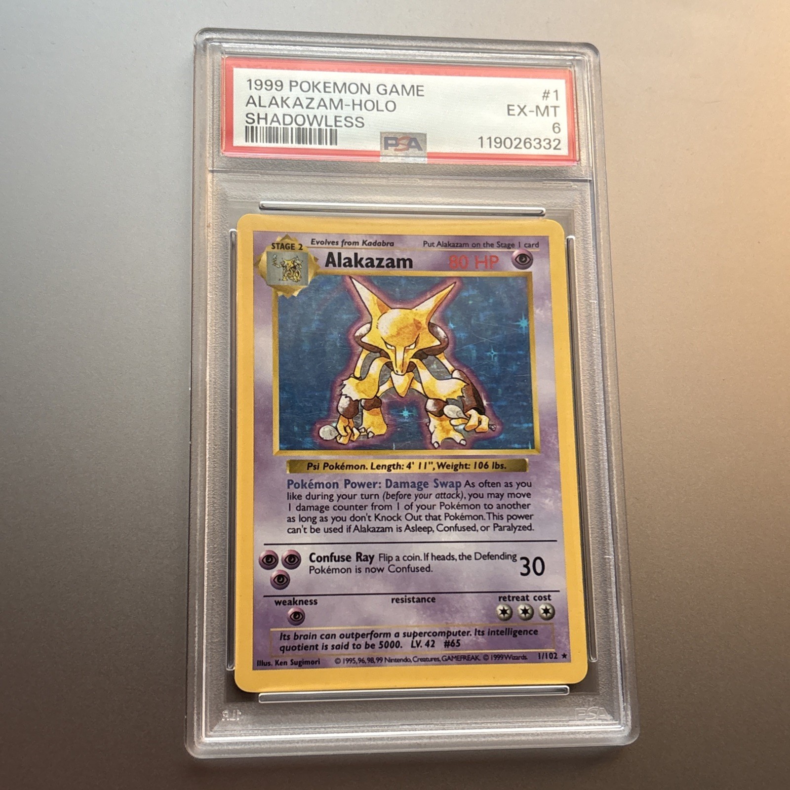 Alakazam 1/102 SHADOWLESS Holo 1999 POKEMON - 1999 Pokémon Game PSA 6 EX-MT