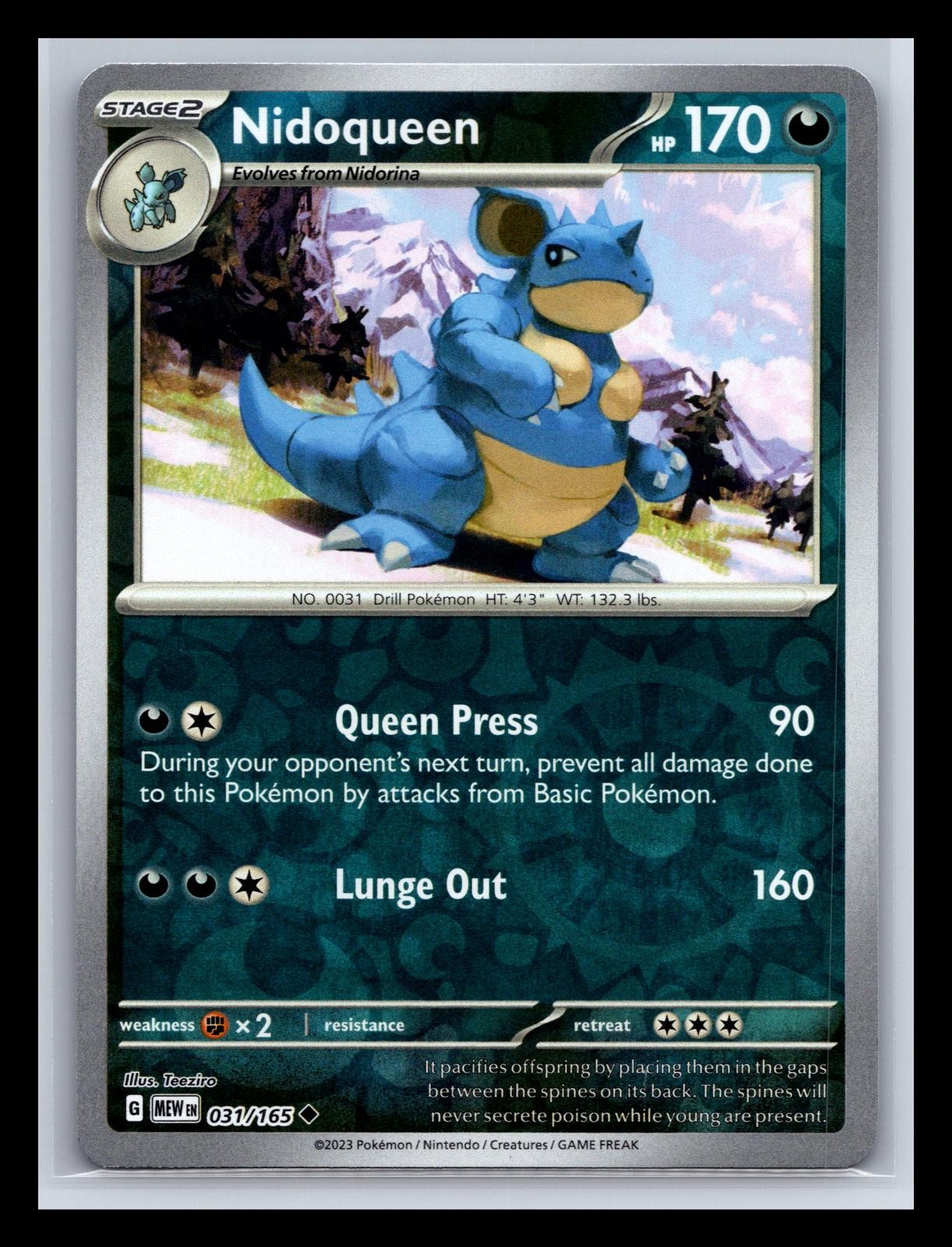 Nidoqueen 031/165 Uncommon 151 Pokemon Reverse Holo Near Mint
