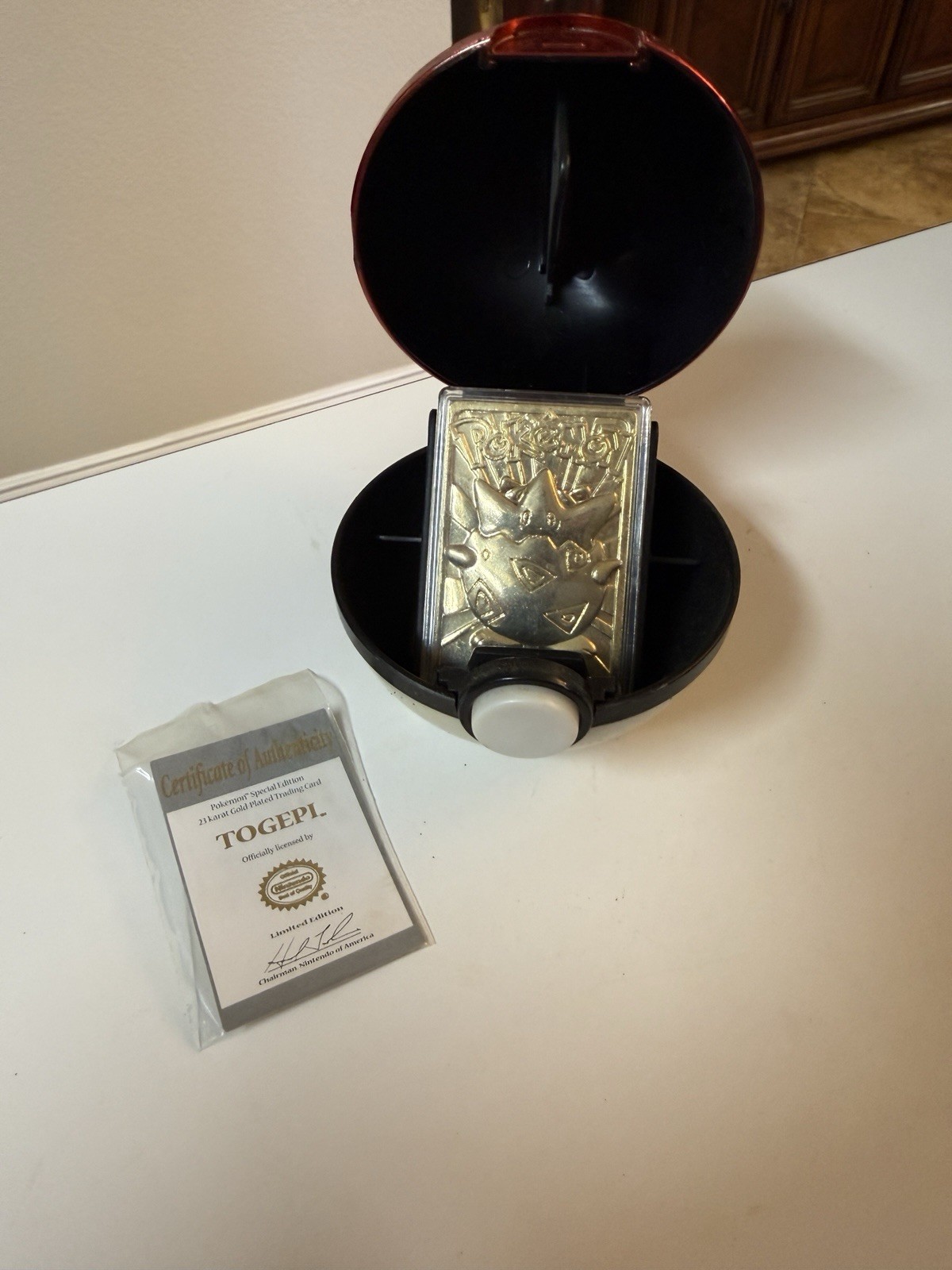 Carta vintage 1999 Burger King Pokemon placcata oro 23K TOGEPI set completo certificato di autenticità