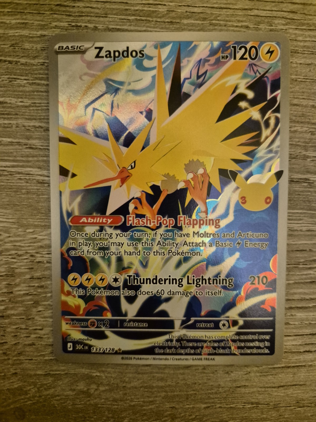 Pokémon TCG Zapdos 30th Anniversary Celebrations Illustration Rare Holo Card NM