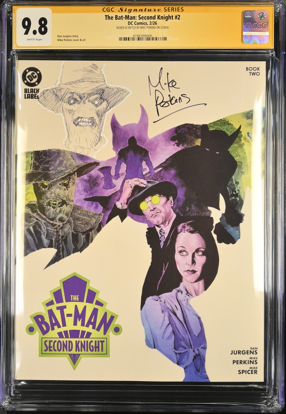 THE BATMAN SECOND KNIGHT #2 SIGNED AND REMARQUED BY MIKE PERKINS CGC 9.8
