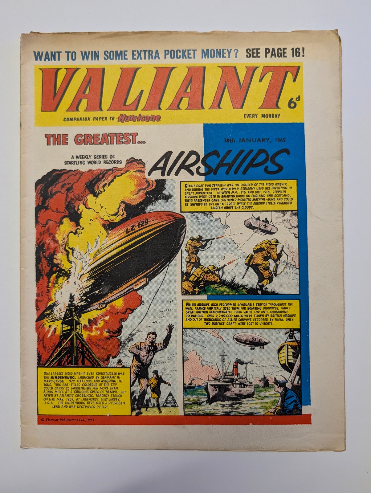 Valiant Comic 30th January 1965, Fleetway Publications.
