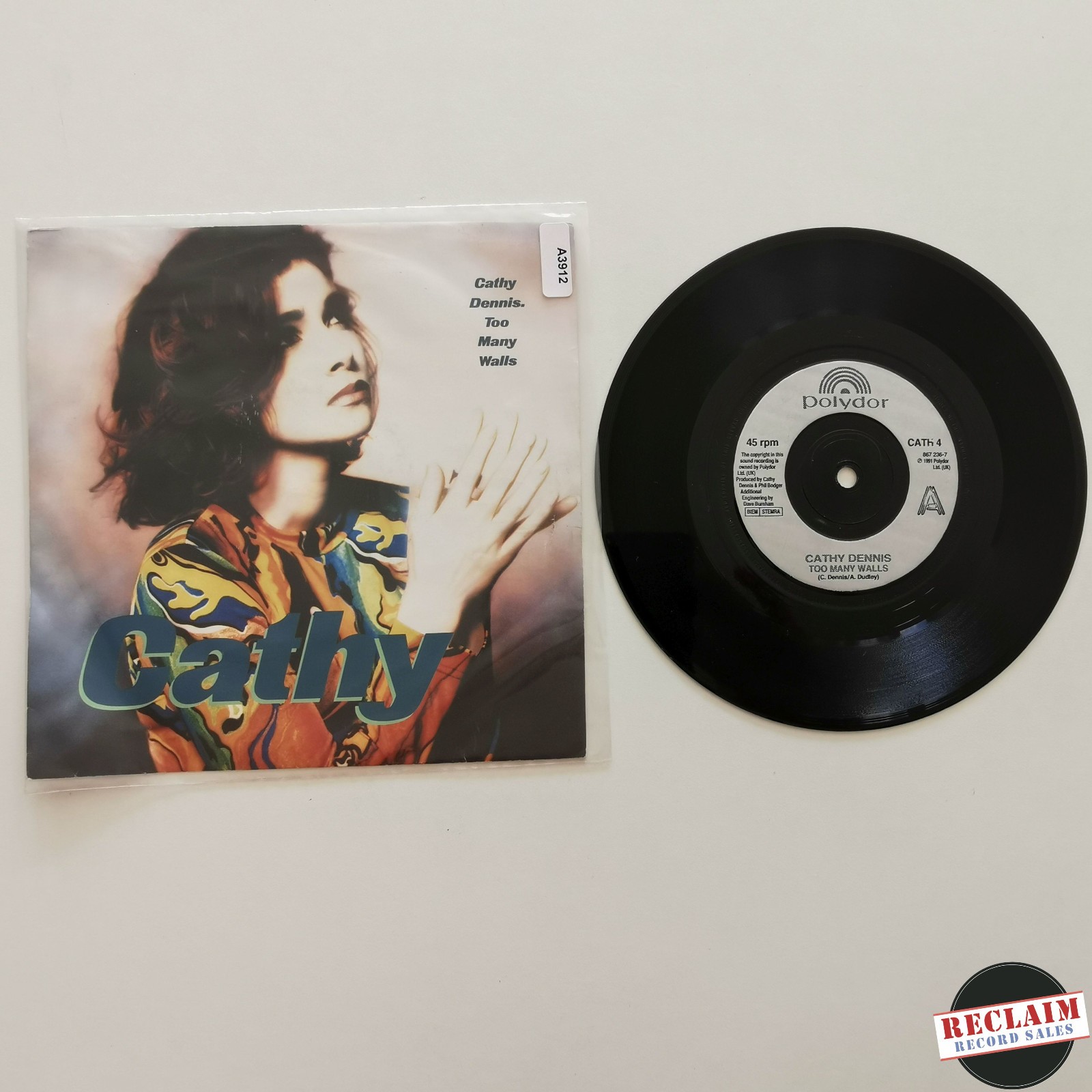 cathy dennis - too many walls 7" vinyl record VG