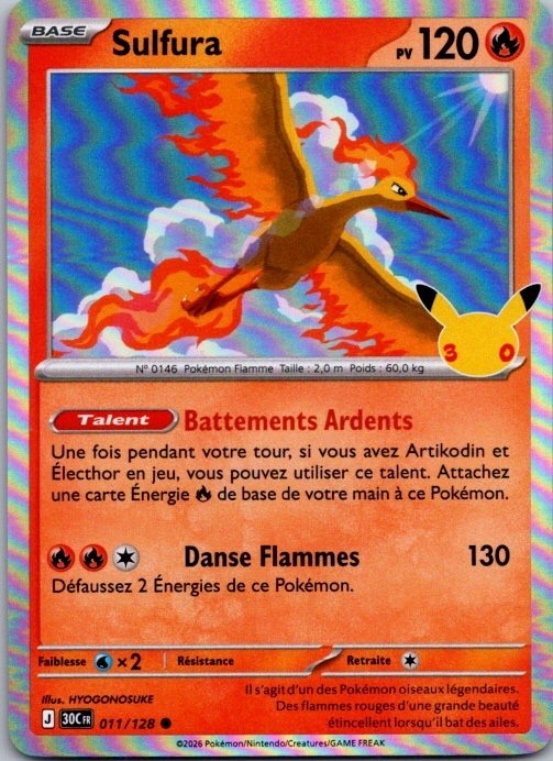 Carte Pokémon 30 ans  Sulfura 011/128 - Holo  -  année 2026
