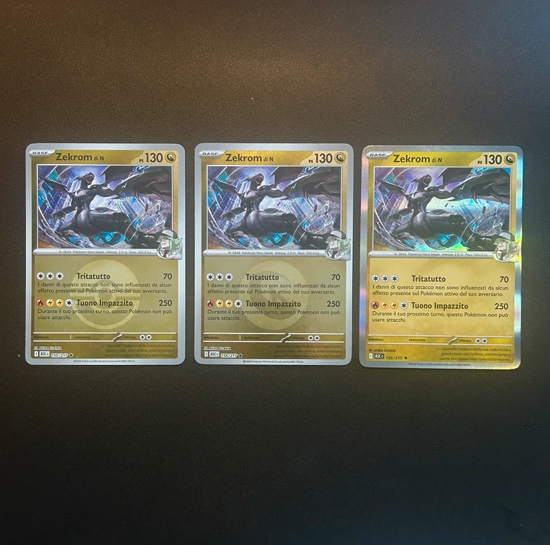 lotto di 3 carte Pokémon Zekrom di N 155/217 espansione Ascesa Eroica ita