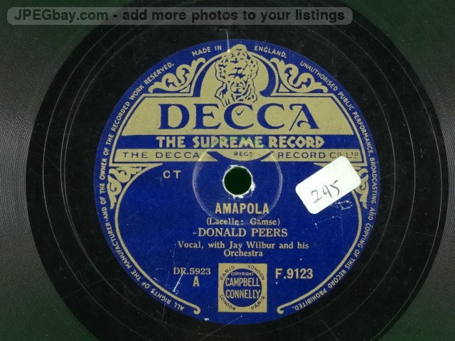 DONALD PEERS AMAPOLA / MARIE ELENA 78 RPM (453/3) (453) 2 TRACK 78 RPM DECCA