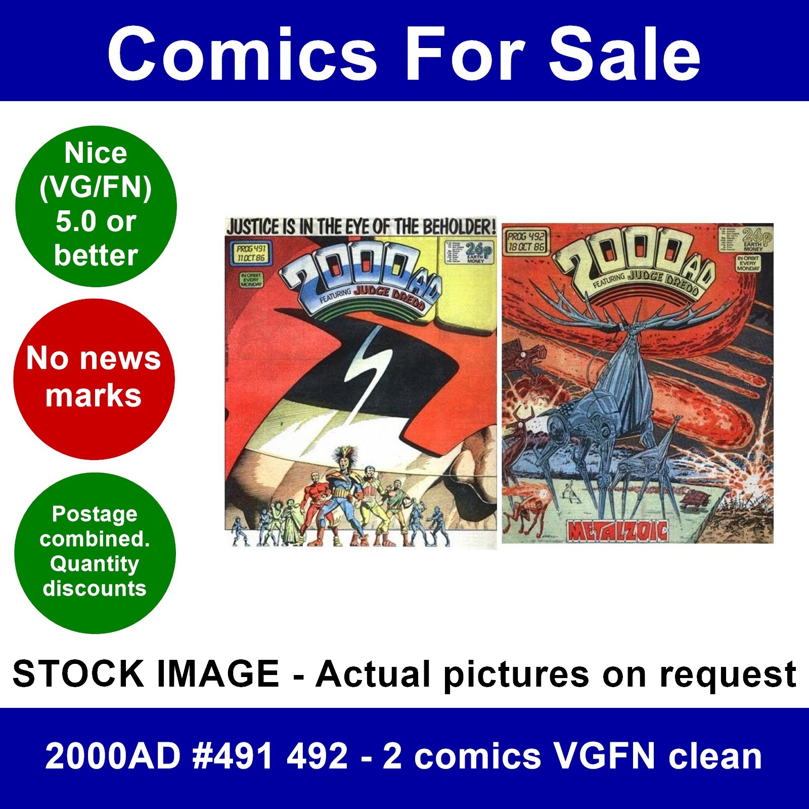 2000AD #491 492 - 2 comics VGFN clean