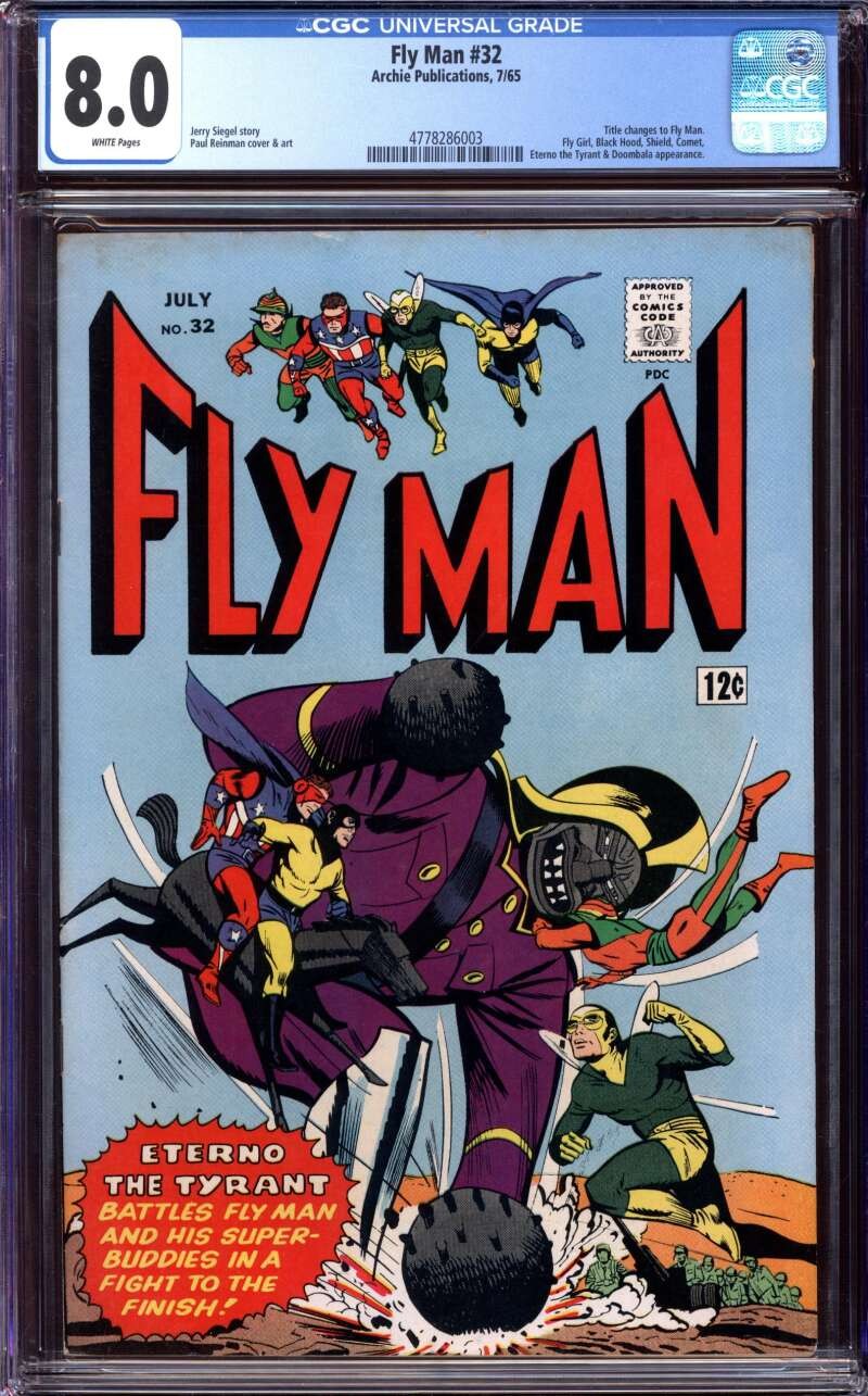 FLY MAN #32 CGC 8.0 WHITE PAGES // ARCHIE PUBLICATIONS 1965
