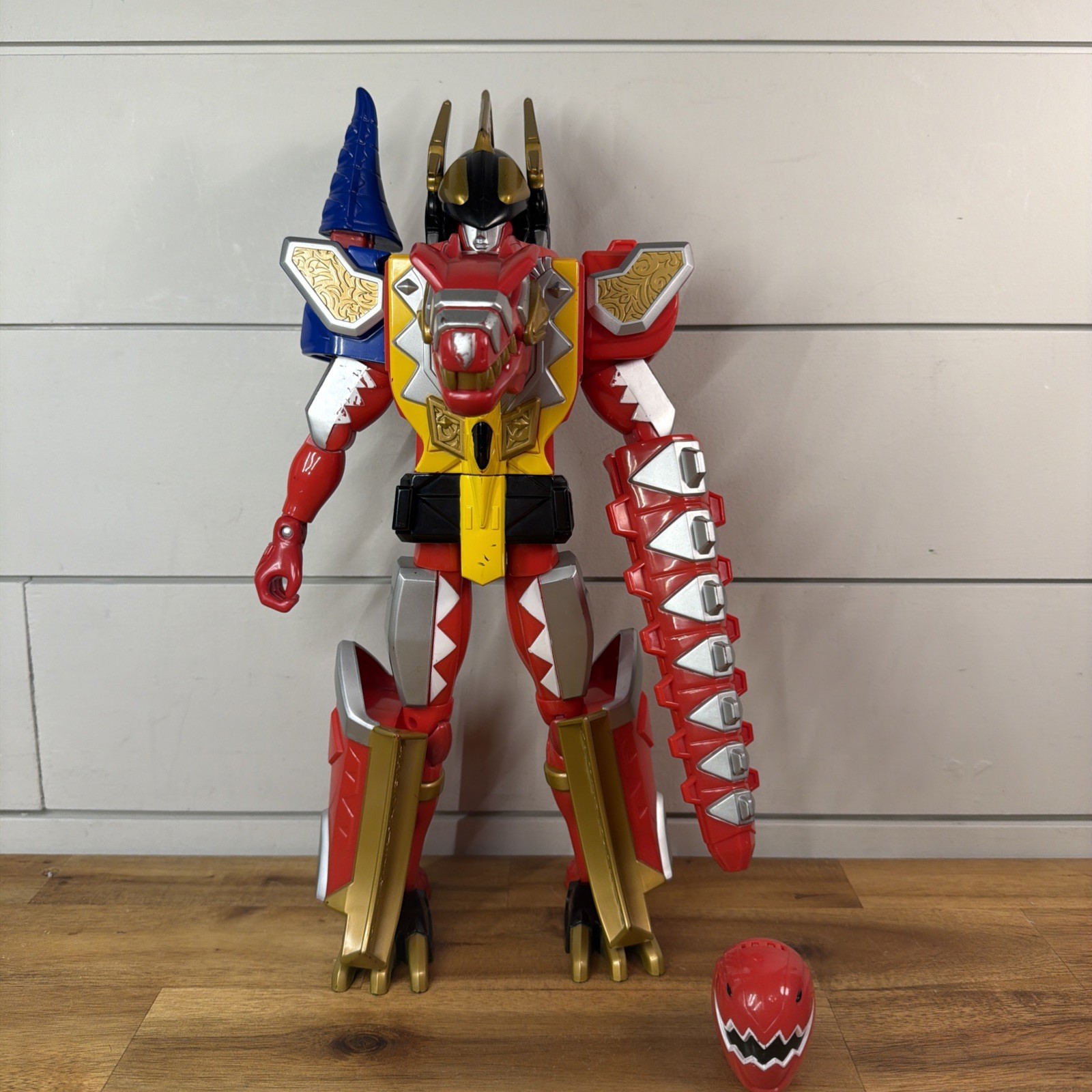 Power Rangers Dino Thunder 12" Red Mega Battagliato Figura Parlante Quasi Completo